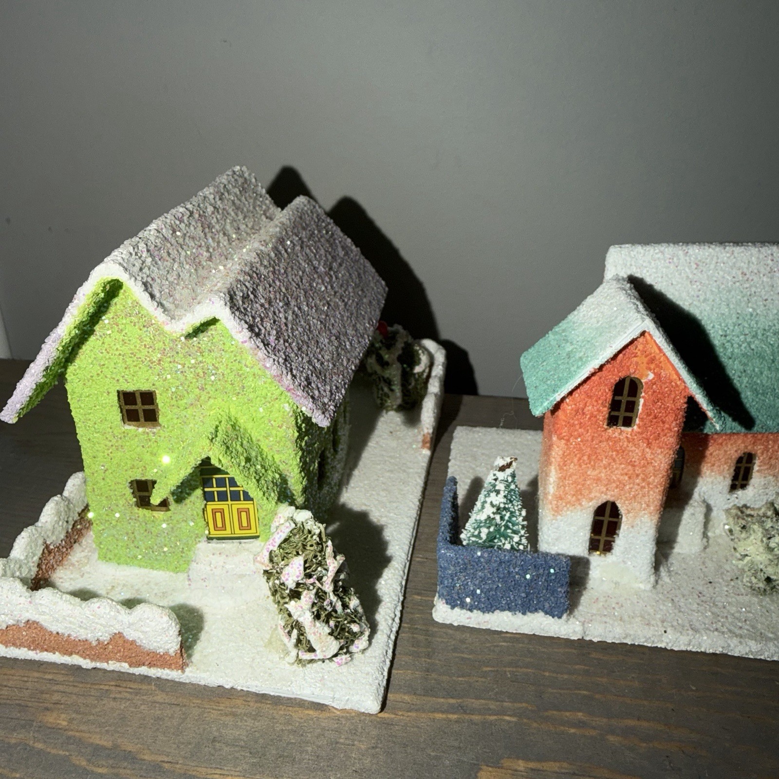 Shiny Brite Christopher Radko Sparkle Town, Set of 3 Putz Houses Frost Glenn