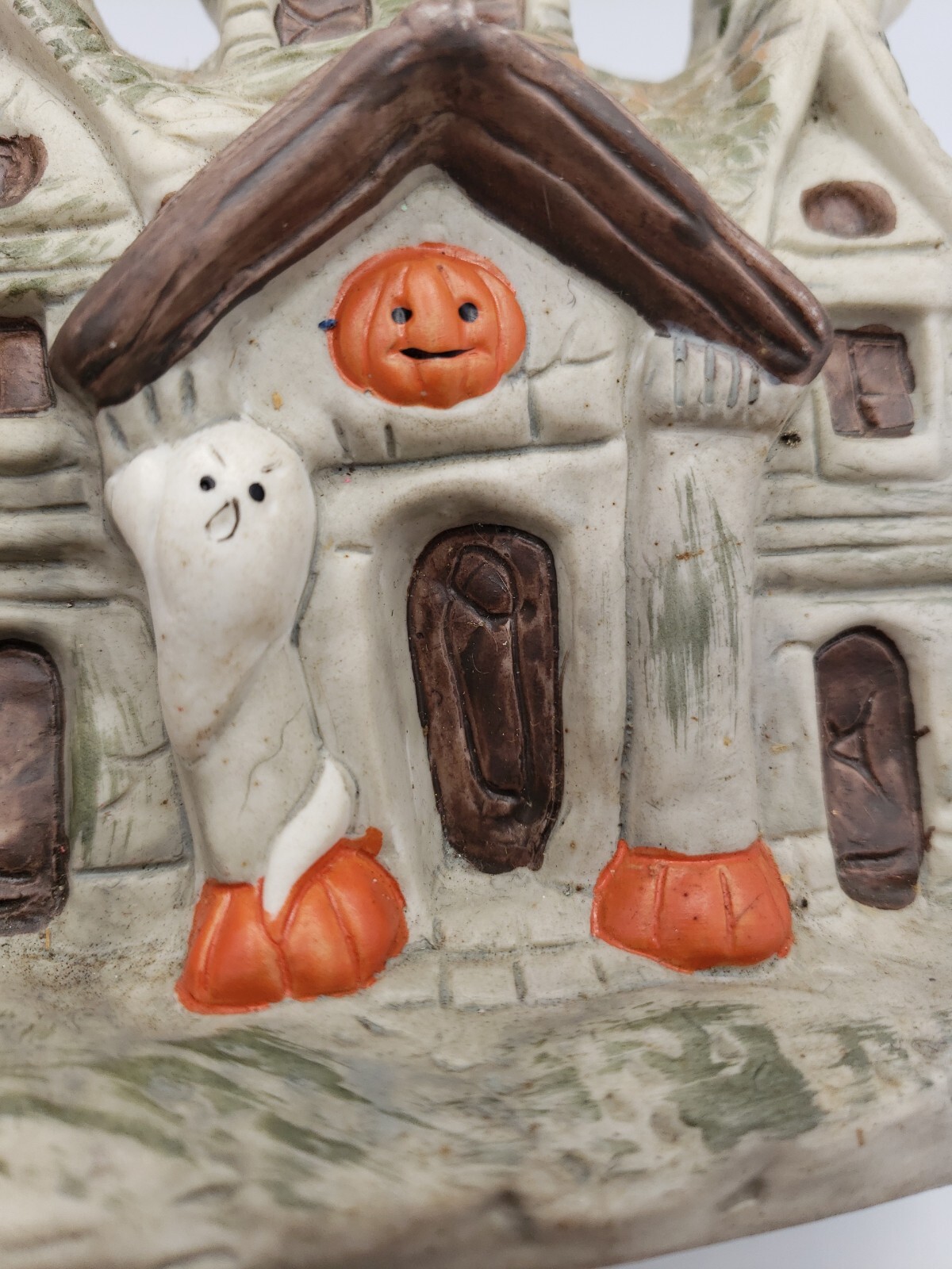 Vintage Artmark Haunted House With Ghosts Pumpkins Owl Ceramic Halloween Taiwan