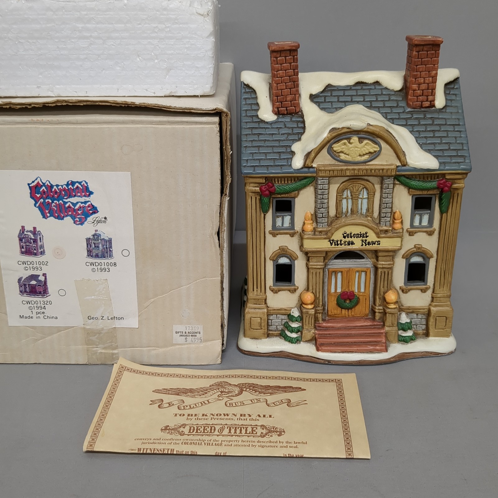 VTG Lefton Colonial Christmas Village News Store Lighted,01002, With Box