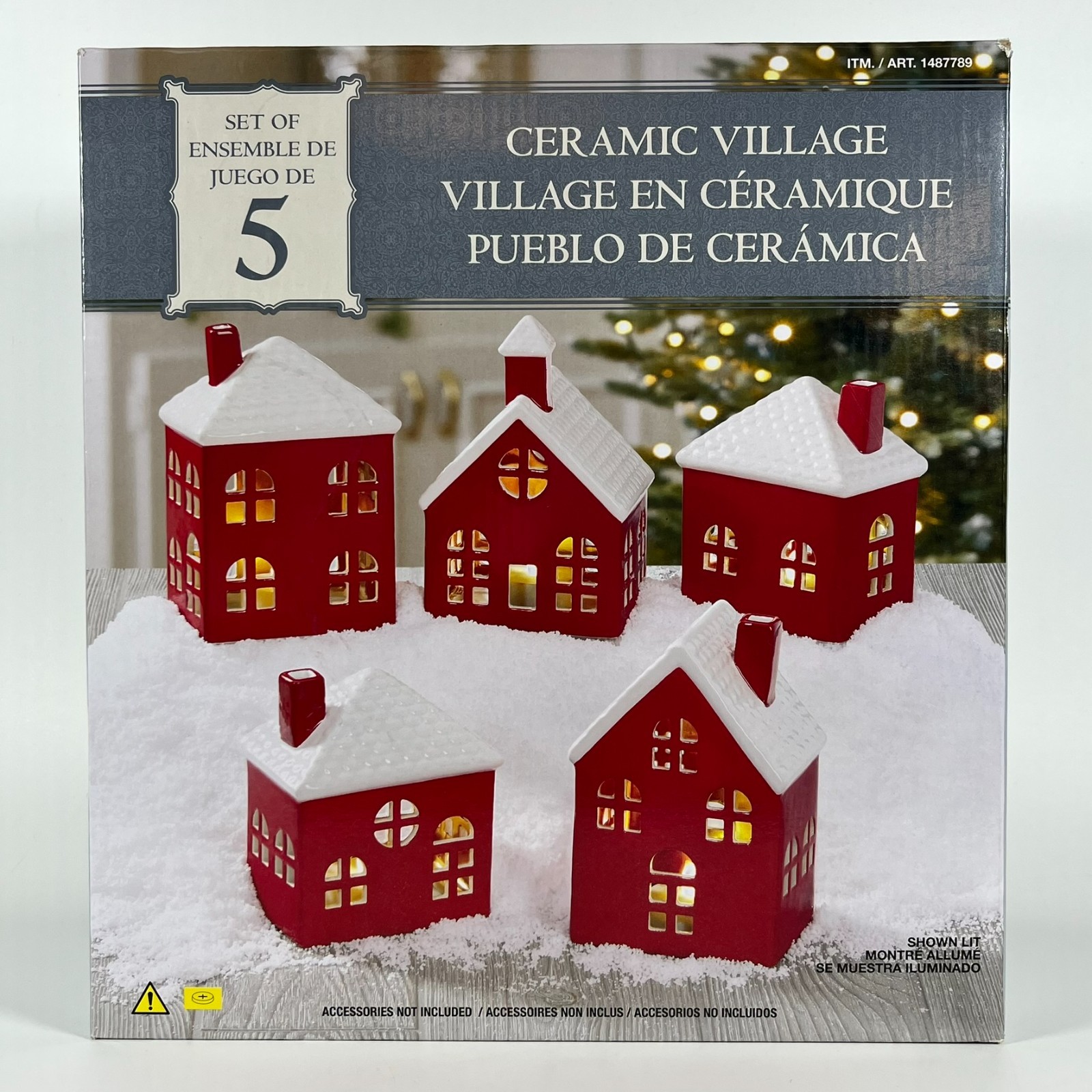 Costco Red & White Lighted Christmas Ceramic Village 5 Piece Set Original Box