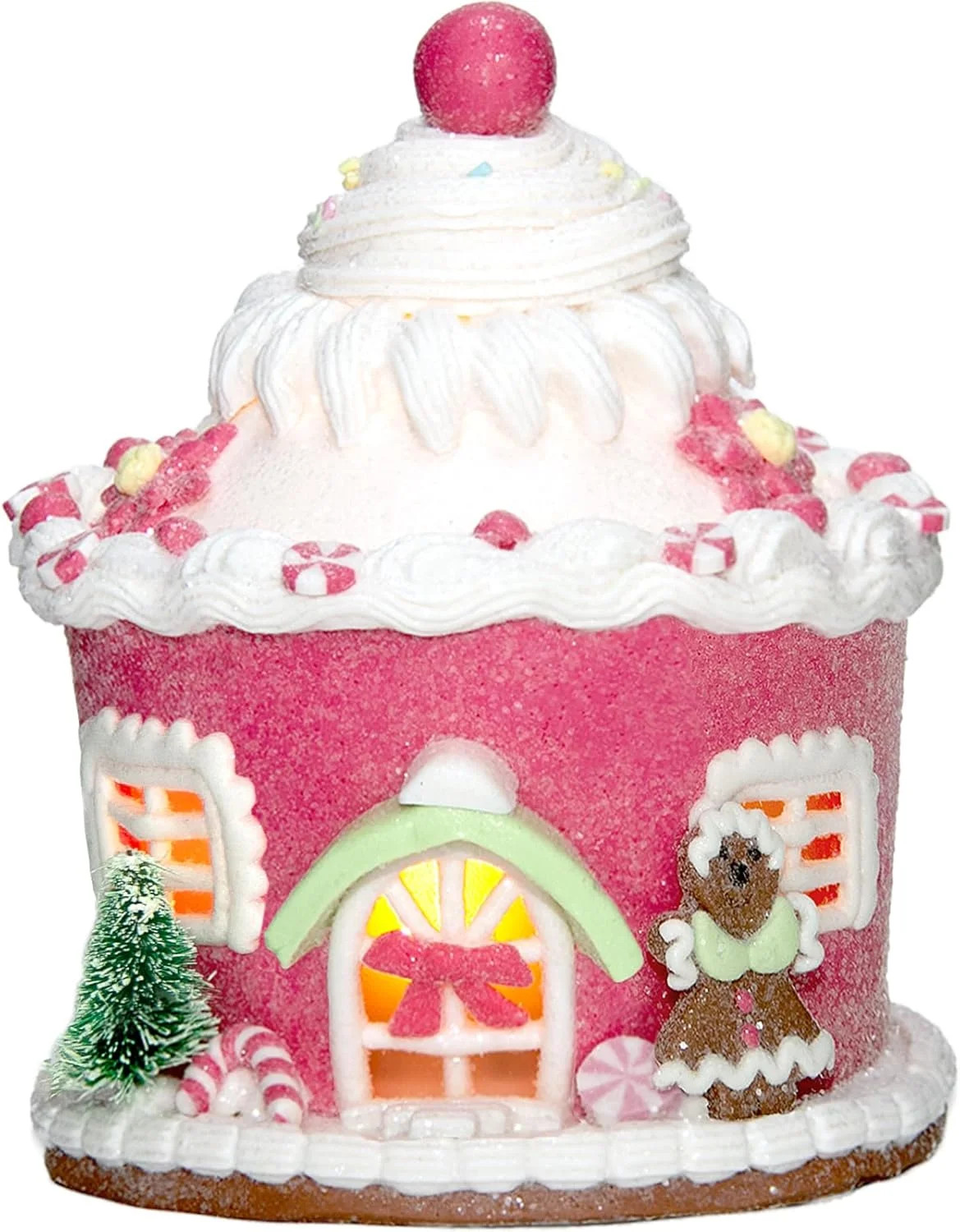Pink Christmas Gingerbread House Decor, Light Up Gingerbread House Xmas Village