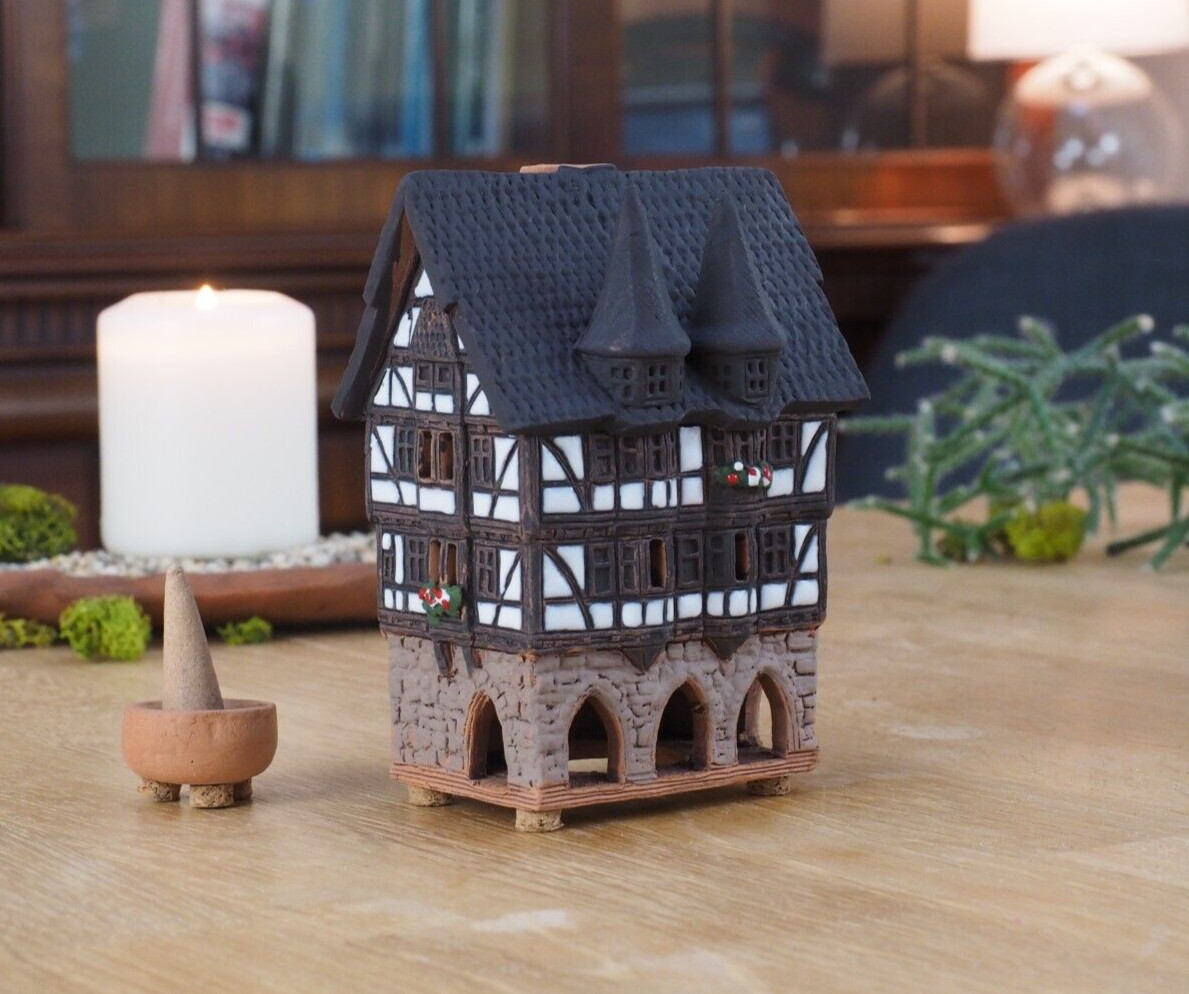 Ceramic Miniature House Cone Incense Holder Town Hall in Alsfeld 11 cm © Midene