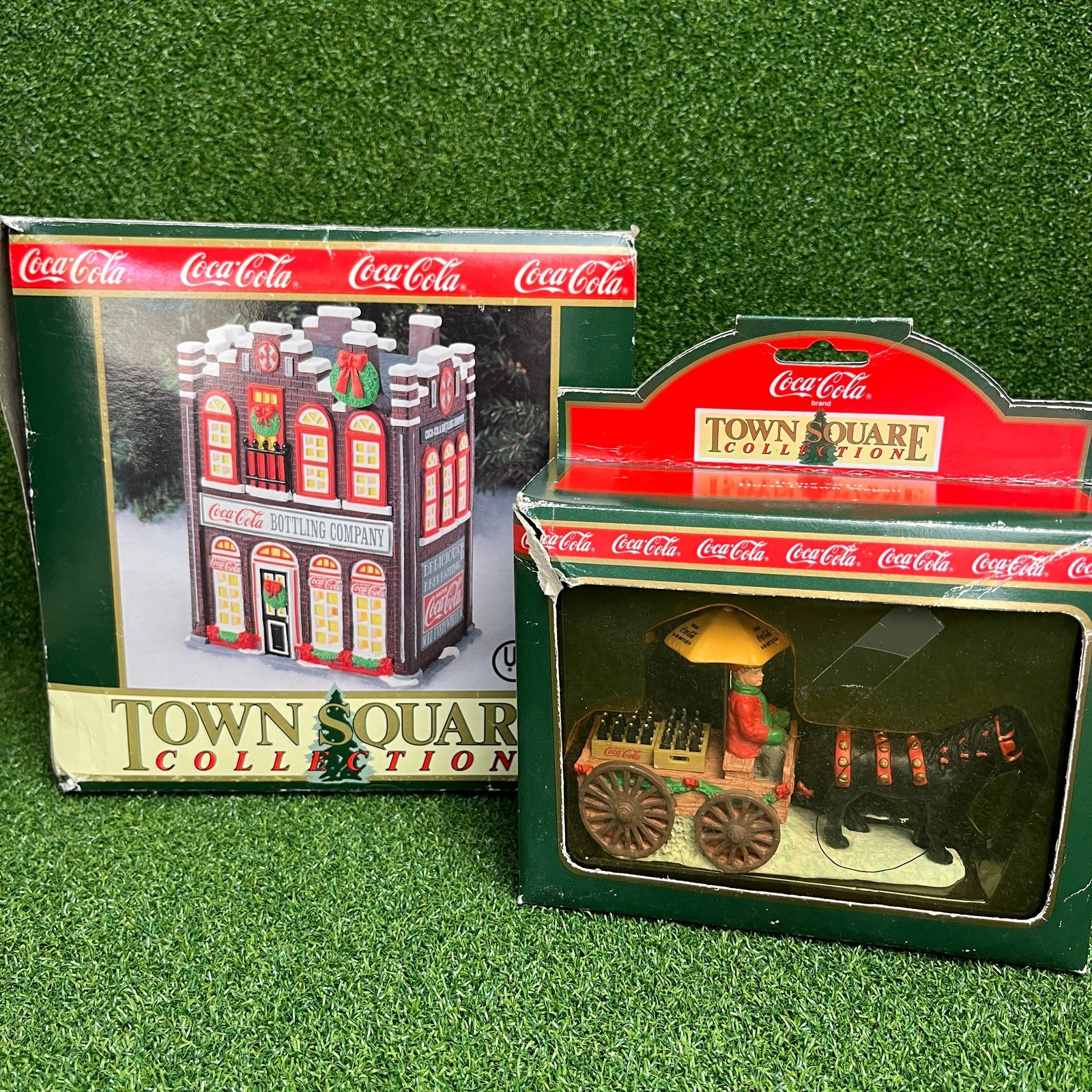 VTG 90s Lot Coca-Cola Town Square Collection Horse-Drawn Wagon Bottling Company