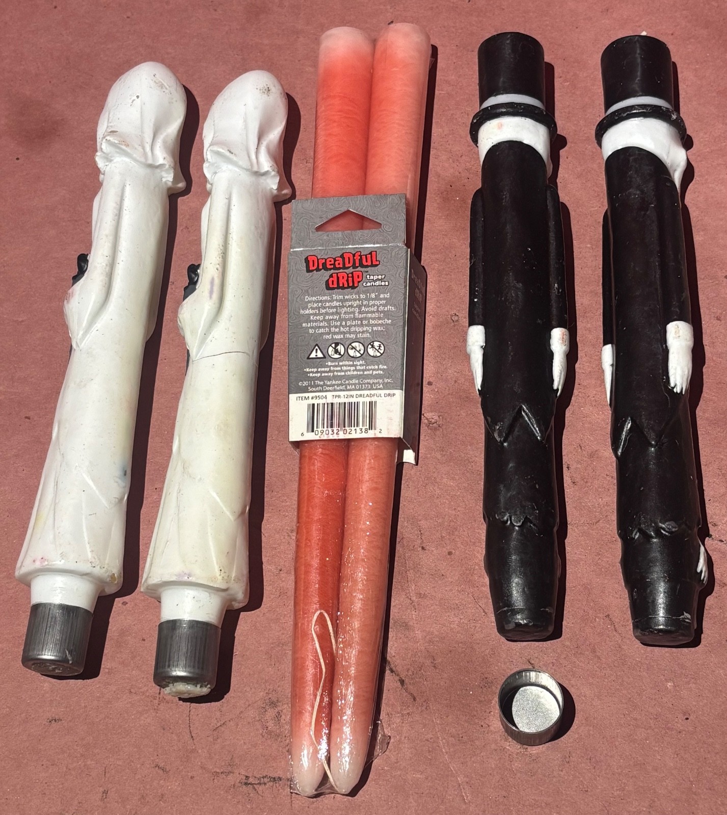 8-10″ SKELETON BRIDE & GROOM Taper red wax Candle sticks dreadful drip Halloween
