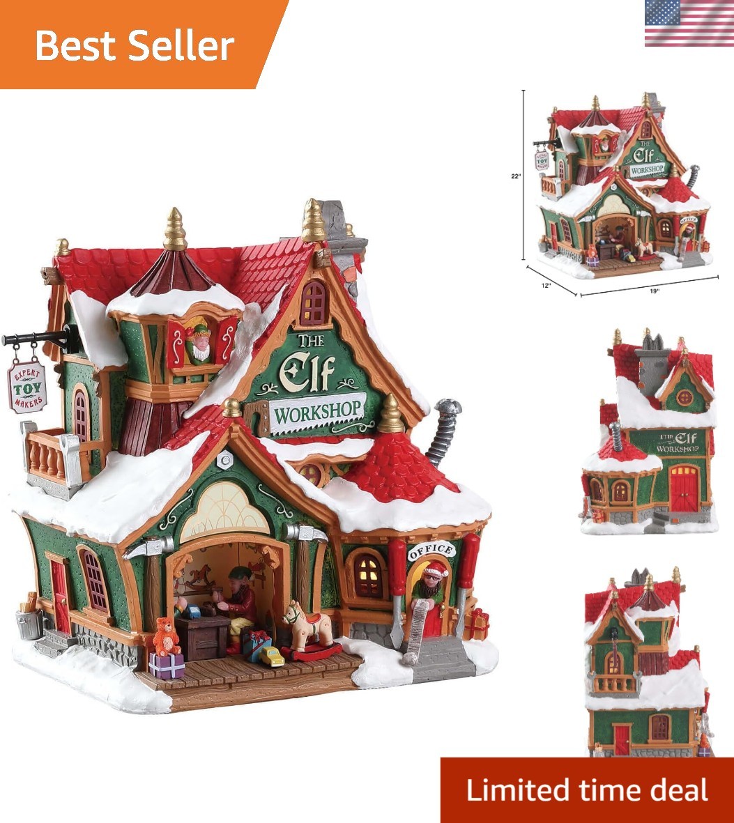 Illuminate Your Holiday Spirit: Elf Workshop Lighted Building – 10.35″ Width