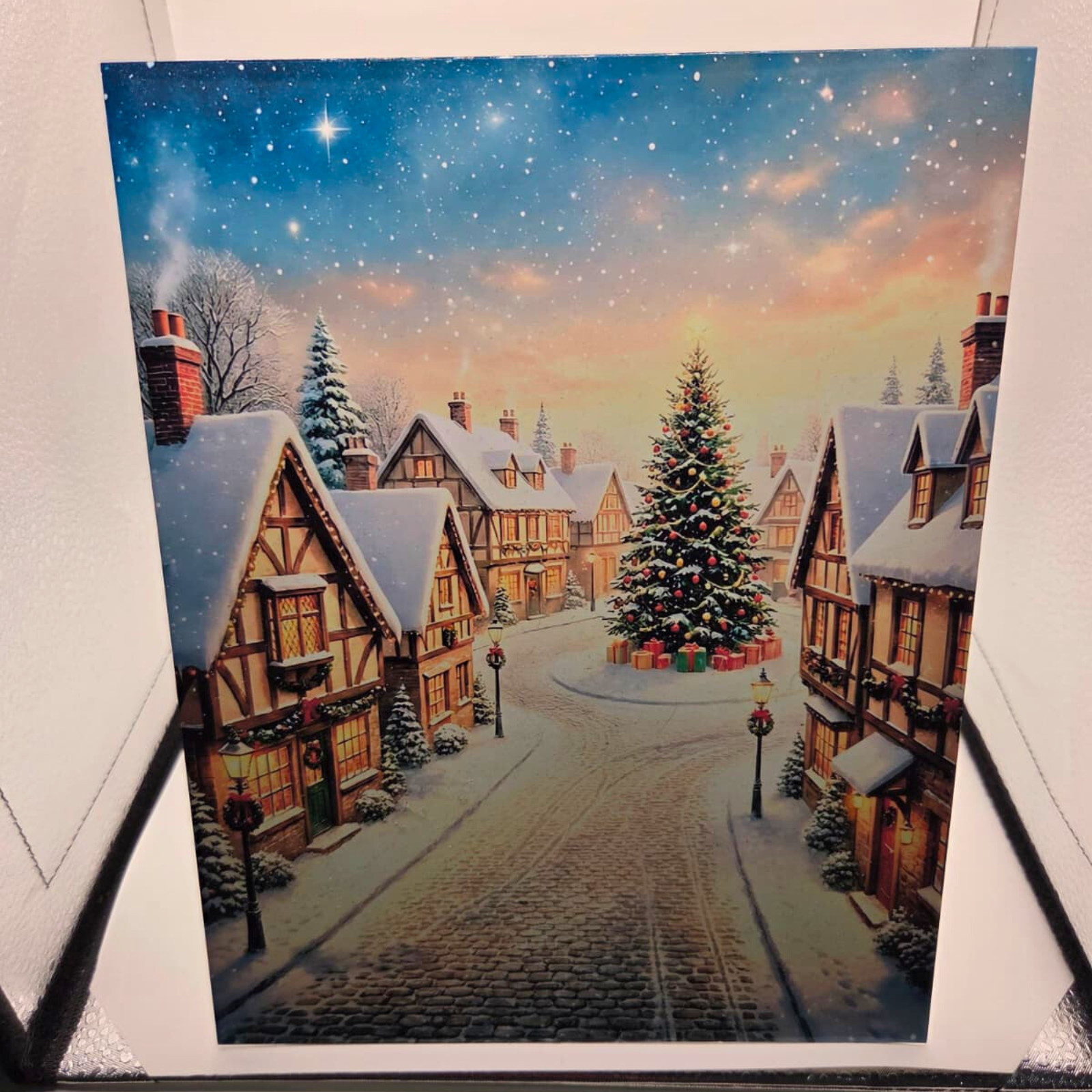 8″ x 10″ Winter Village Metal Print – Cozy Tabletop Art