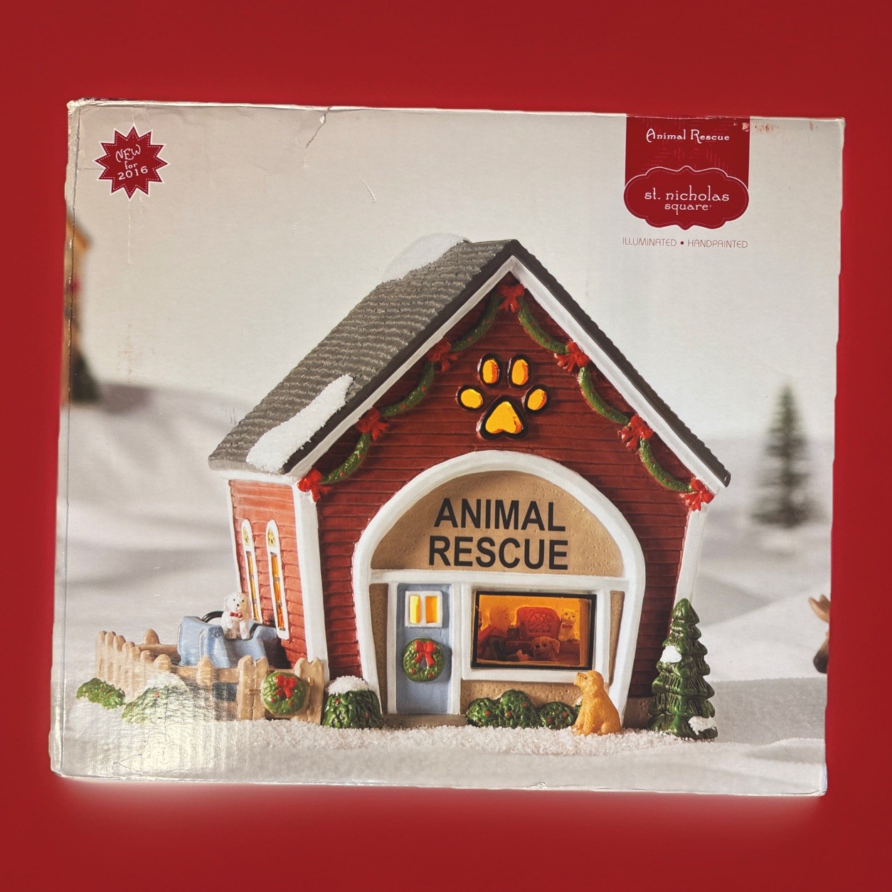 St Nicholas Square “Animal Rescue” Porcelain Lighted Building Mint in Orig Box