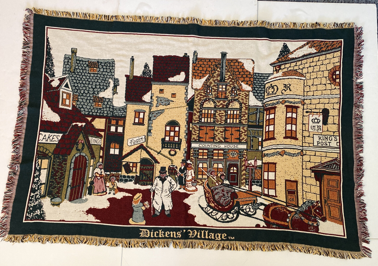 Woven Cotton Tapestry Throw Dickens Village Series Department 56 Blanket Goodwin