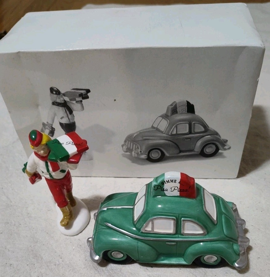 Dept 56 “Pizza Delivery” #54866 set of 2 Hand painted Ceramic Snow Village