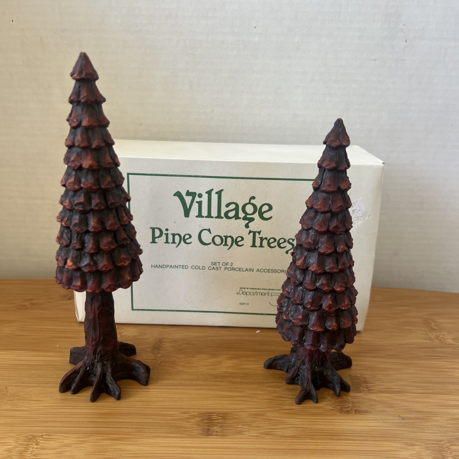 Dept 56 Village Pine Cone Trees Set of 2 #52213 Excellent Condition