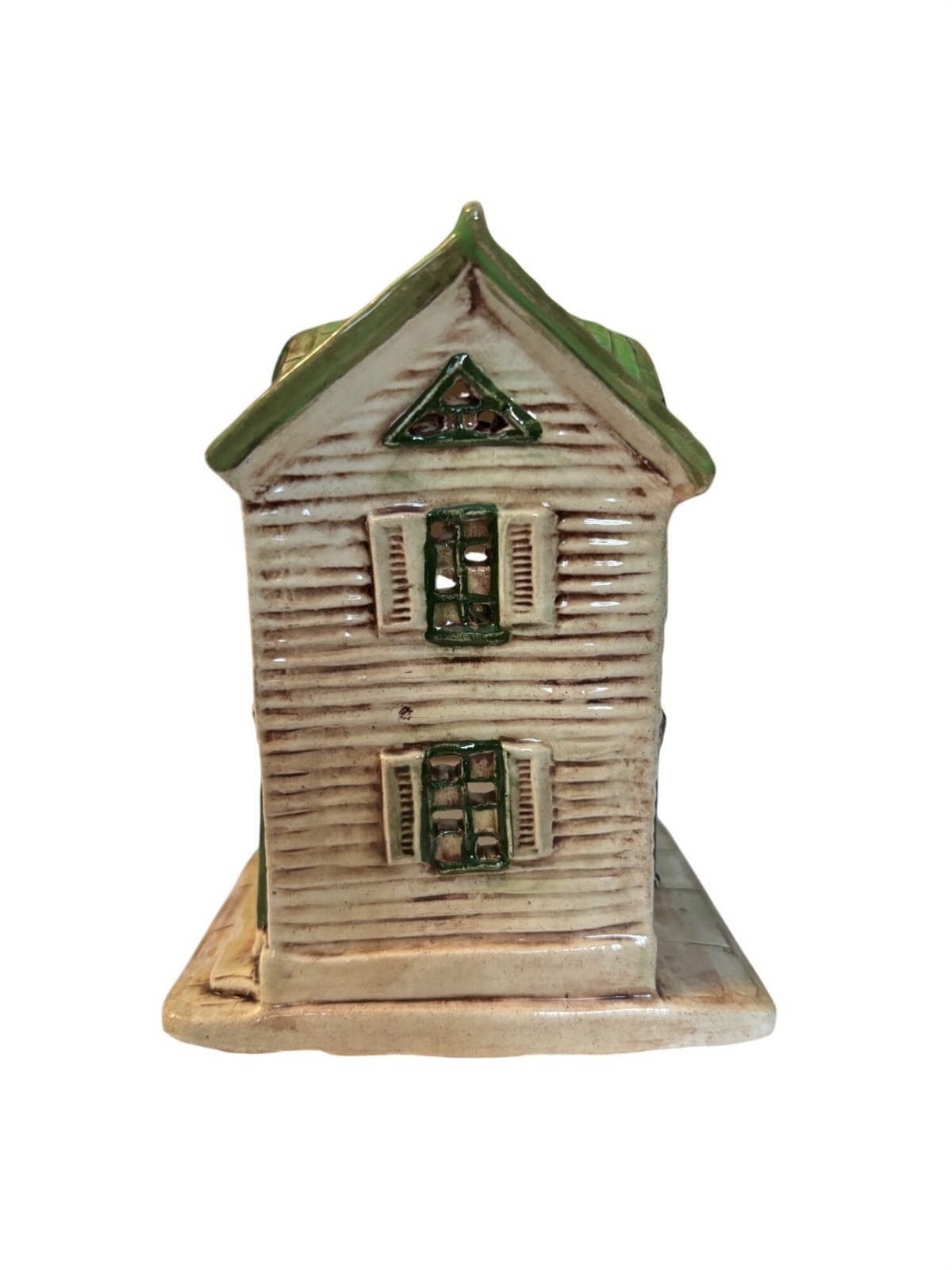 Hand-Painted Ceramic Village Cottage With Green Roof & Bay Window Design