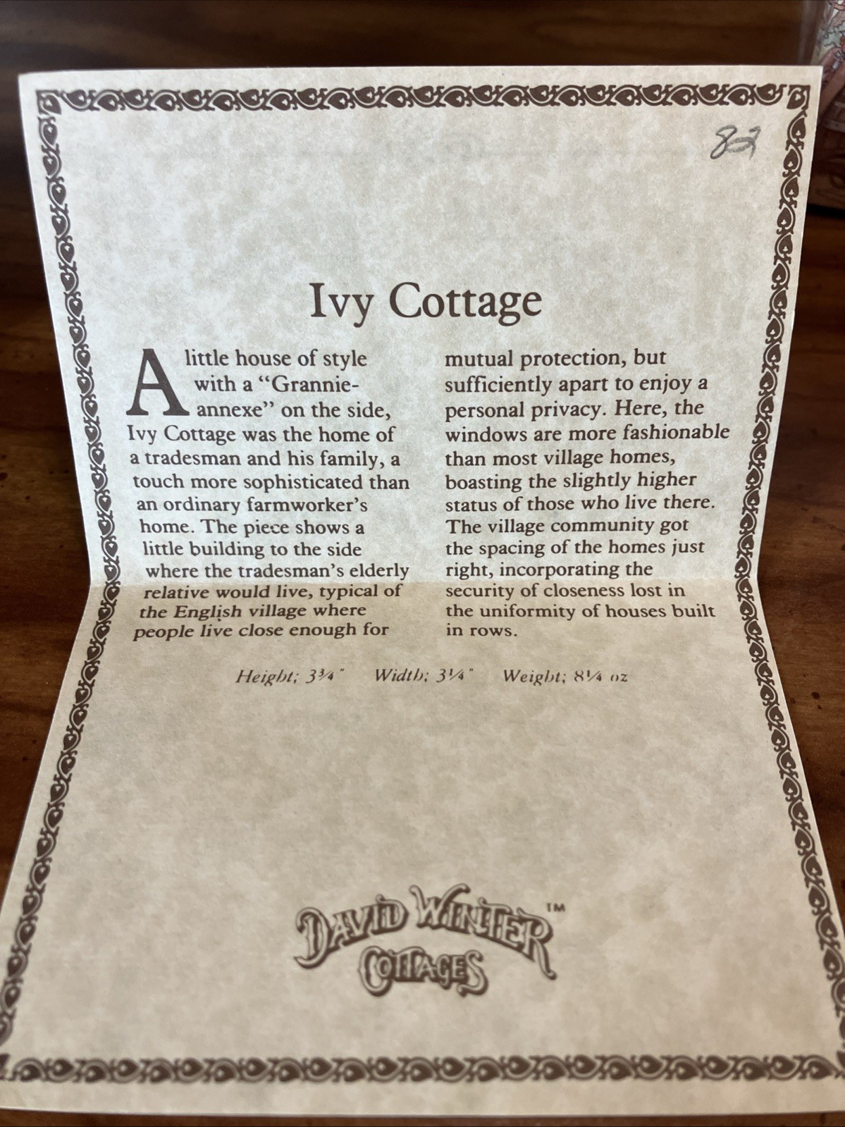 David Winter Cottages THE IVY COTTAGE 1982 Vintage Original Box & COA