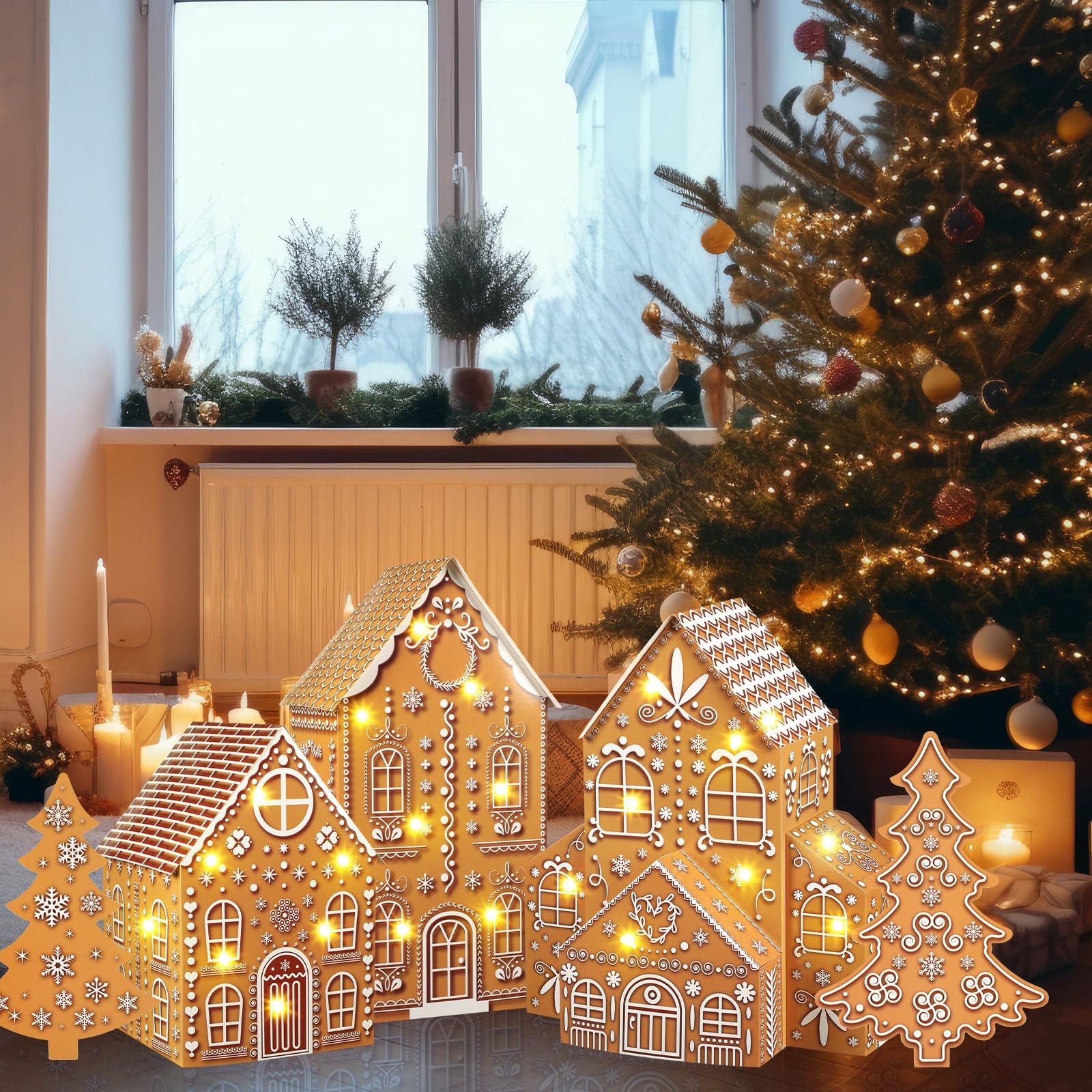 Large Christmas Gingerbread Houses Kit Cardboard Gingerbread House with Chris…