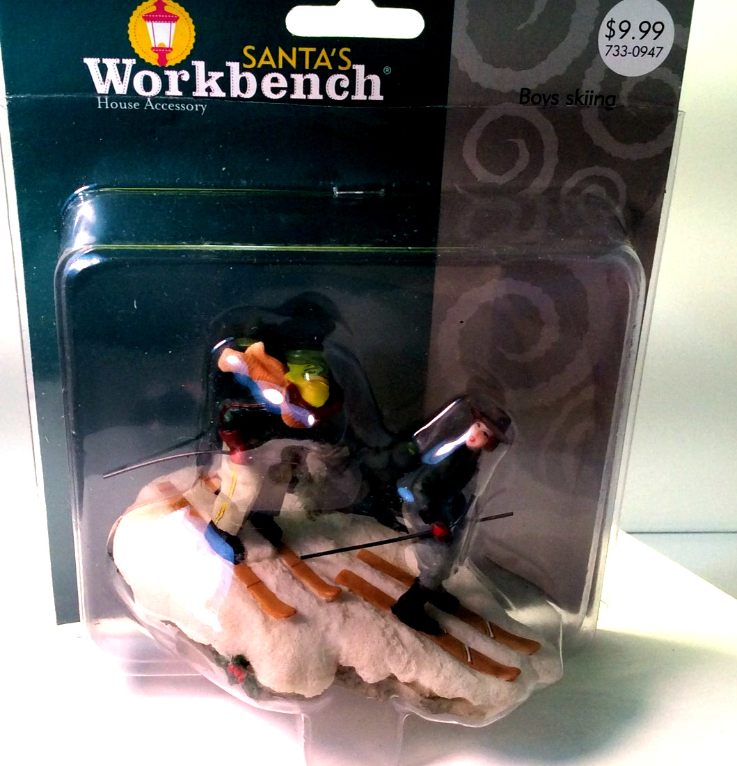 Santa’s Workbench “Boys skiing” 2004 Christmas Village Figurine