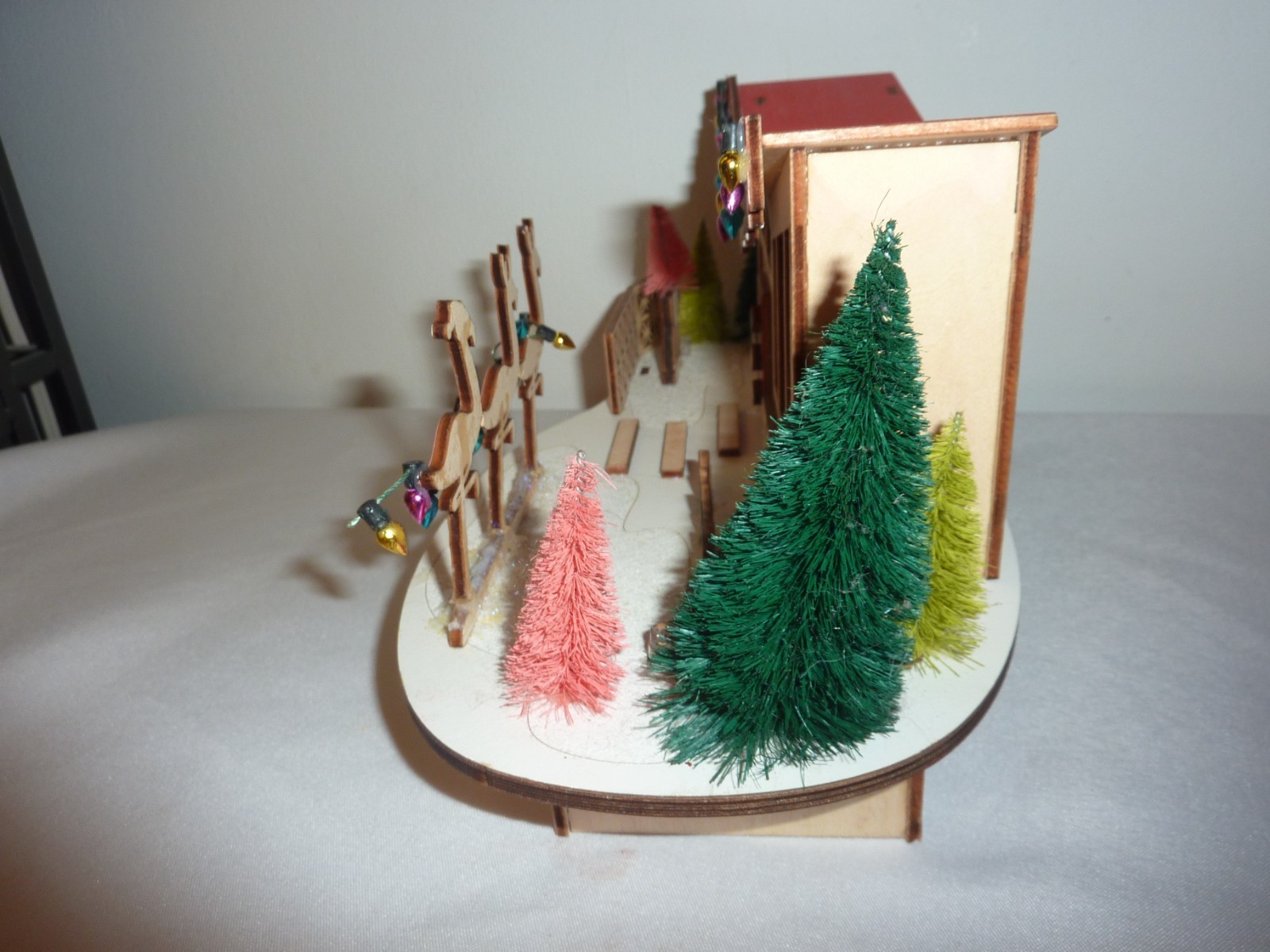World Market 2022 Lighted MCM Wood Cut Christmas House Flamingos READ