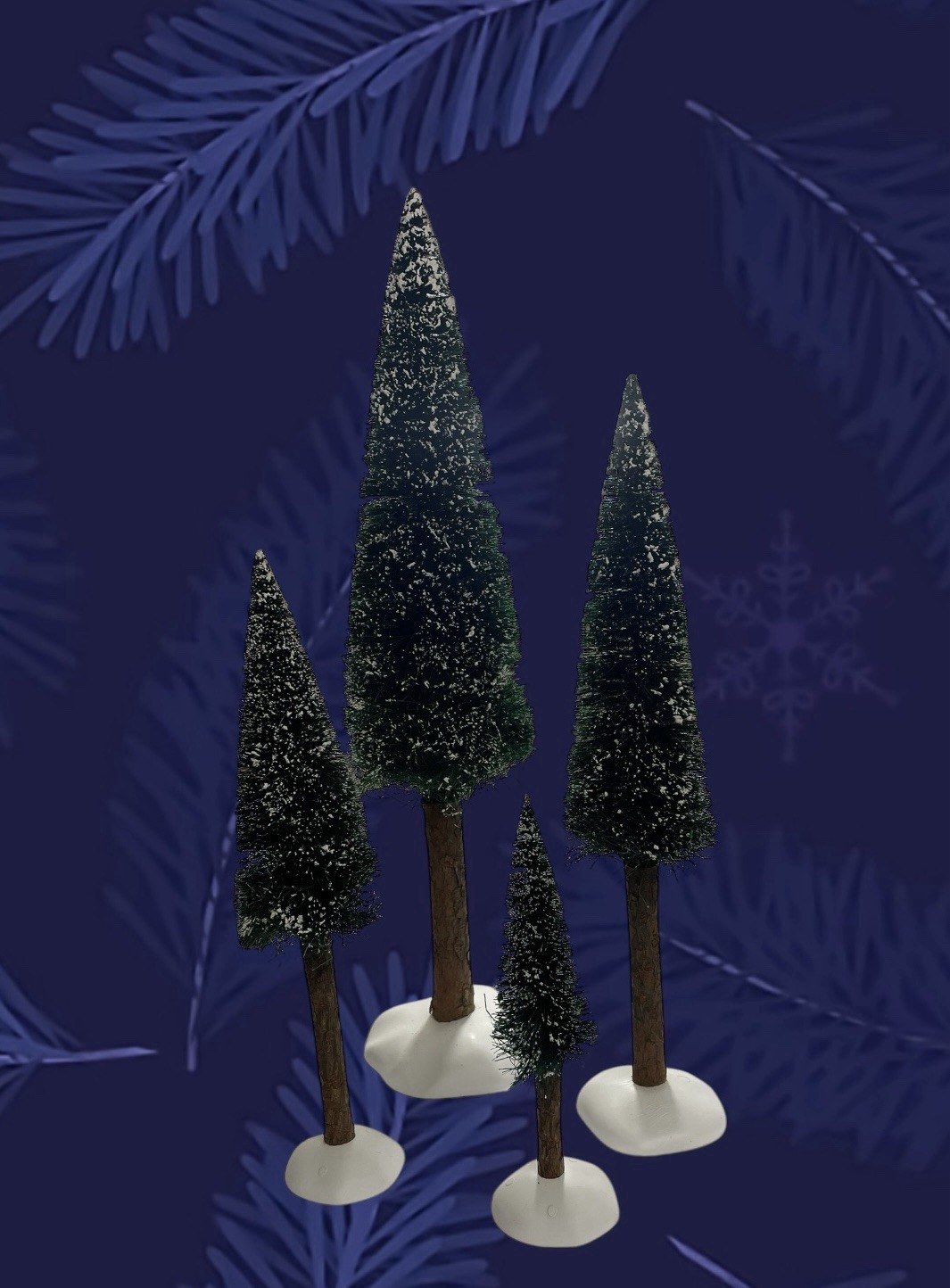 Dept 56 Frosted Pine Trees Wood Bark Trunks 15” to 6.5” Set Of 4 Putz Village