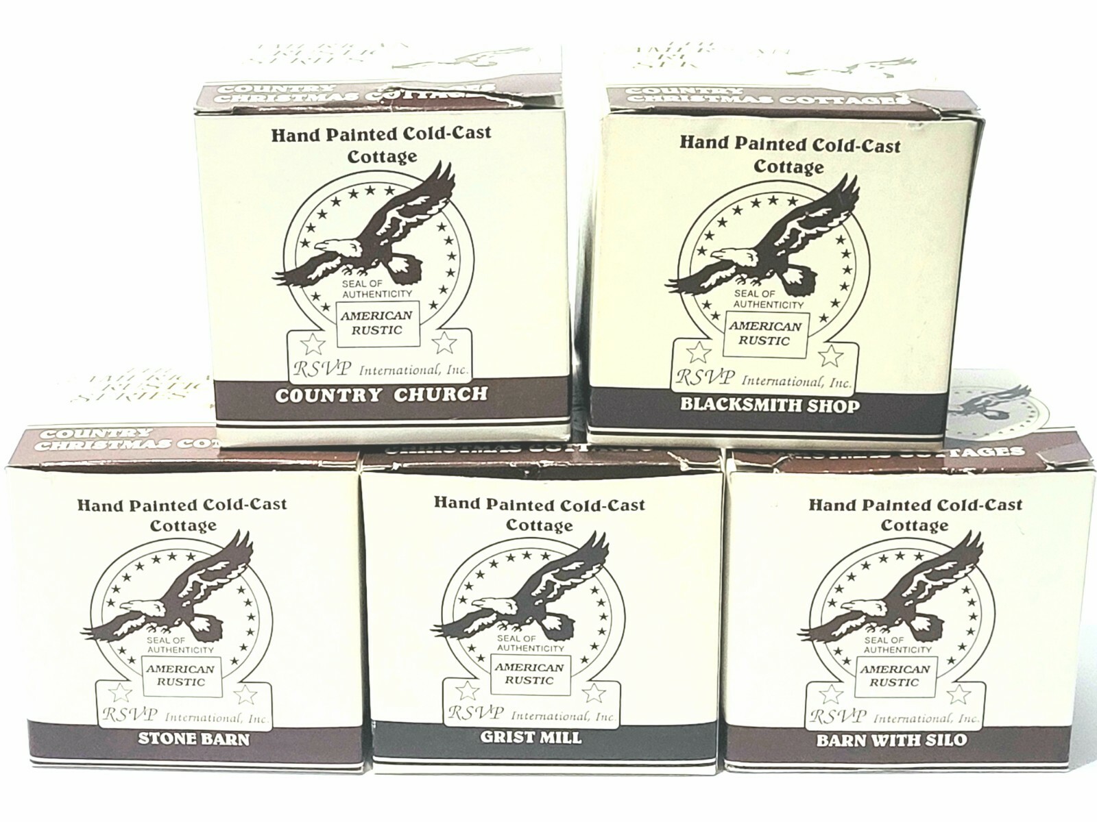 Christmas Country Cottages American Rustic Series R.S.V.P. 1989 Boxed LOT 5 of 6