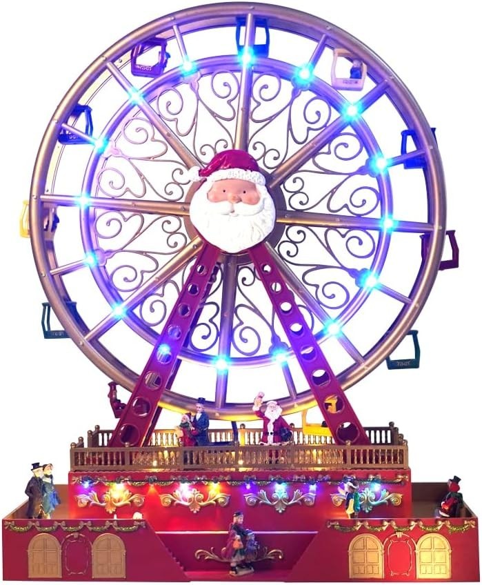 Christmas Rotating Ferris Wheel with LED Lights, 18″ Big Christmas Animated Deco