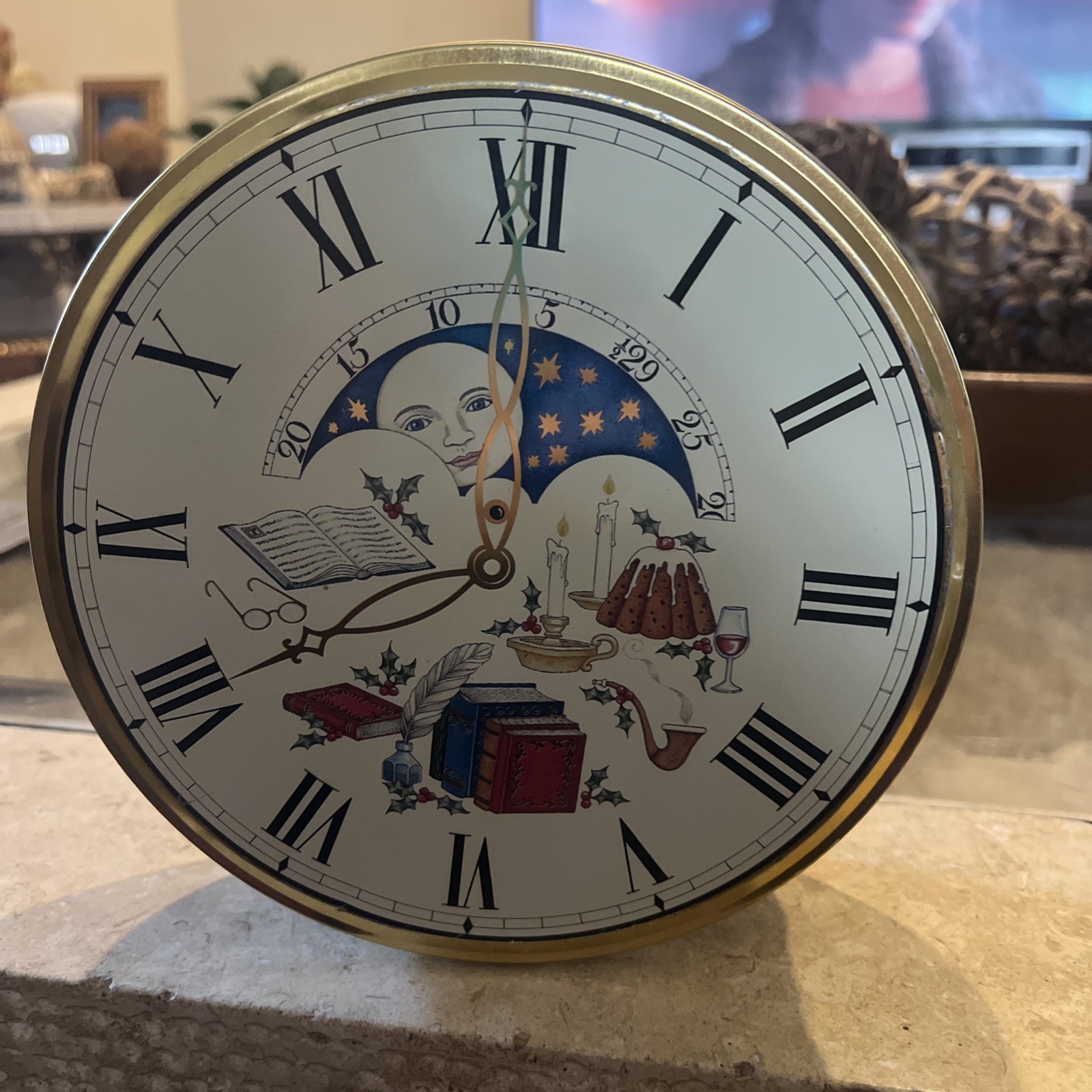 Vintage Department 56 Dickens Christmas Tin Celestial Clock Face Design Rare