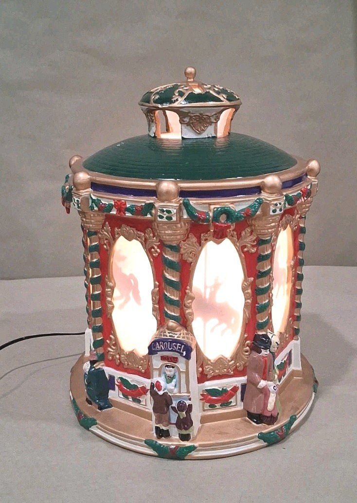 Mr Christmas Village Silhouettes Ceramic Carousel- Lighted & Animated
