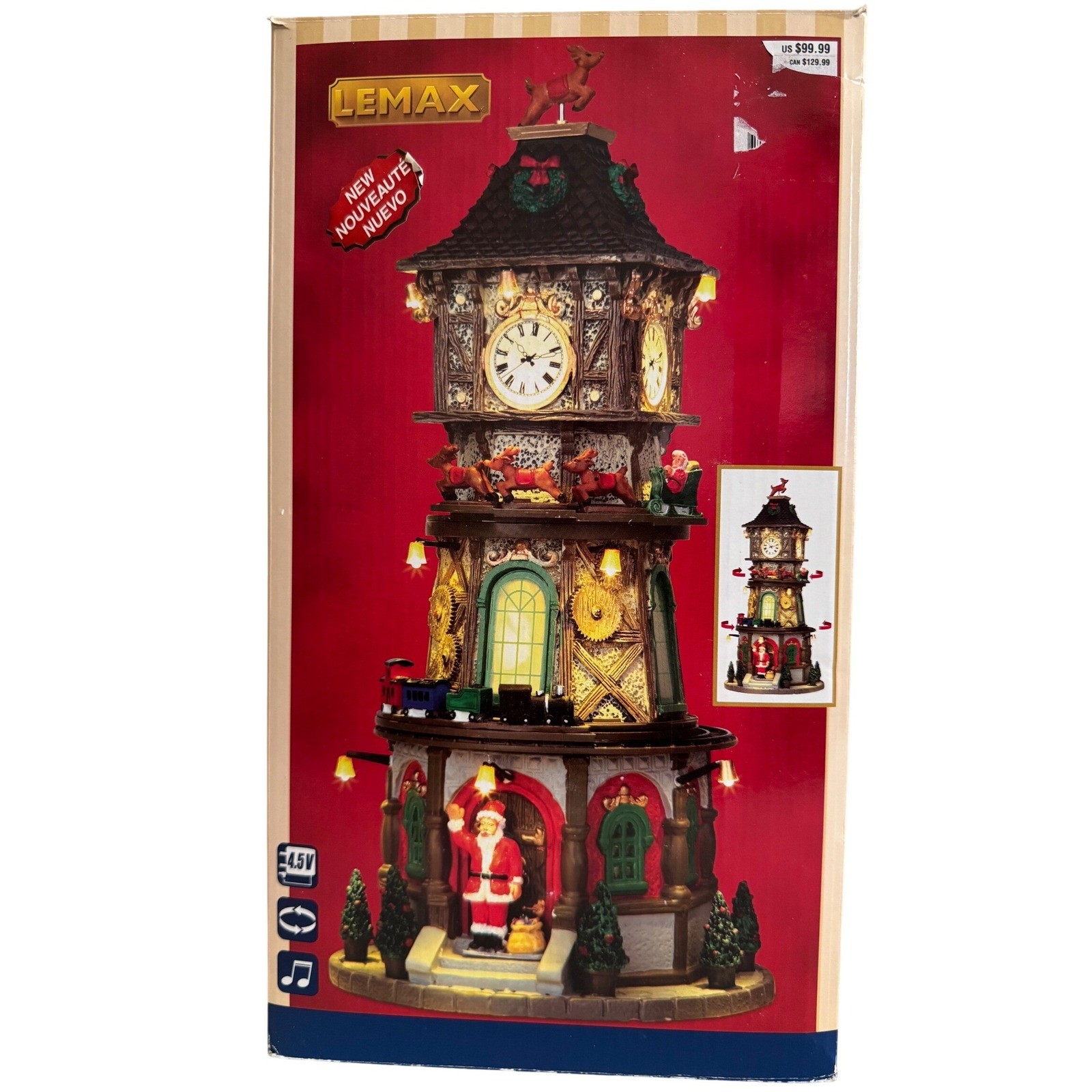 Lemax Christmas Clock Tower Animated Sights and Sounds Village Santa