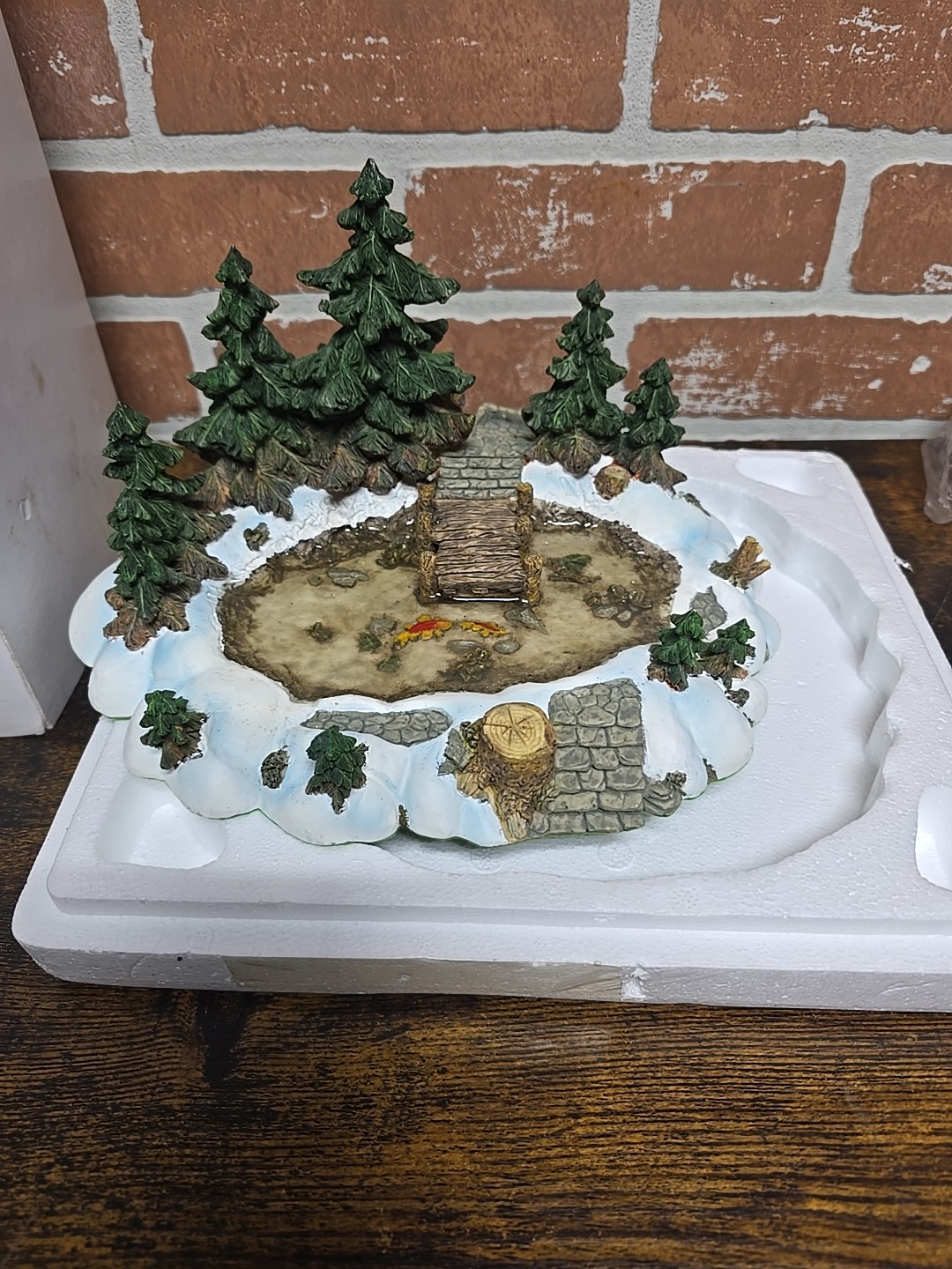 Dept 56 Dickens’ Village Series Pine Point Pond Trees Koi Bridge Collection