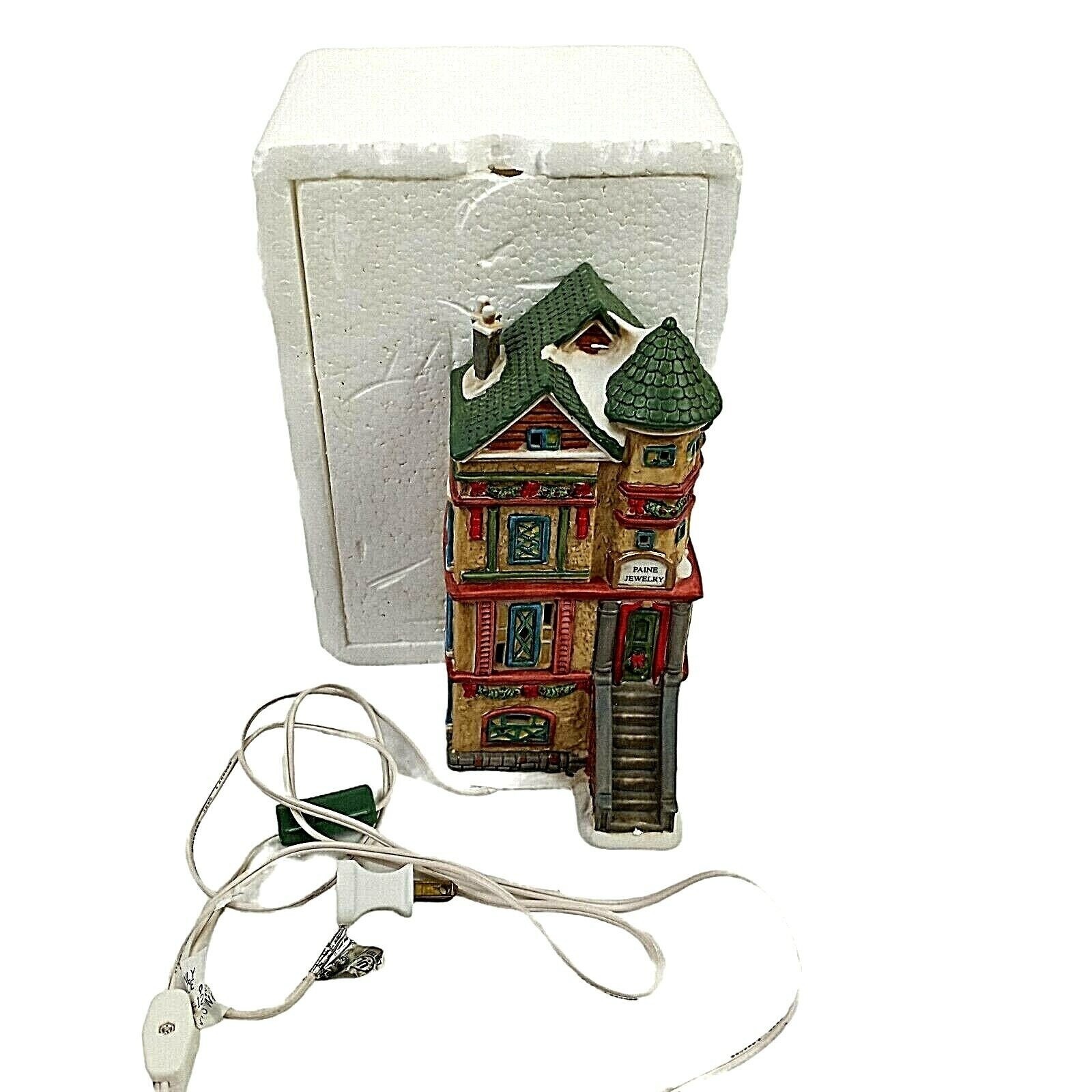 Hand Painted Lighted Ceramic Village House Paine Jewelry Building Collectible De