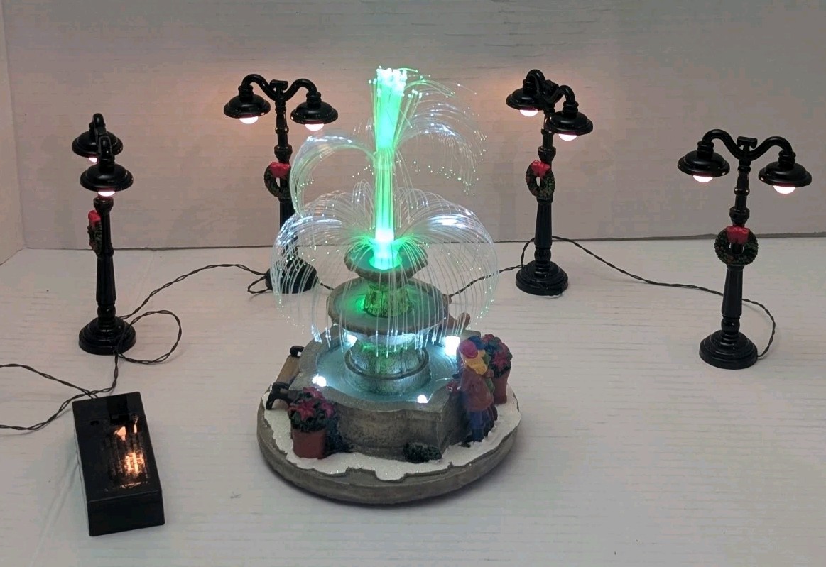 St Nicholas Square Illuminated “Light Up Fountain” Christmas Village & Lamps