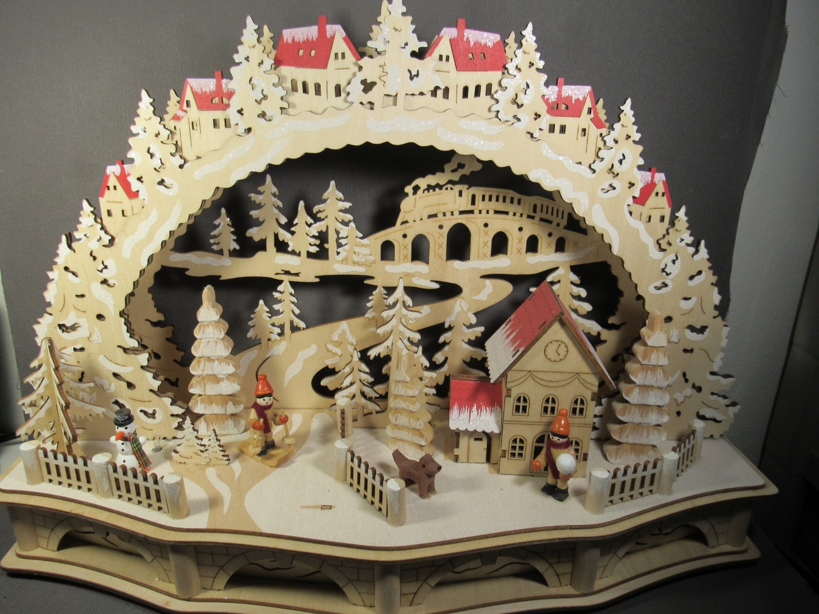Winter Holiday Natural Wood Cut Out Arches Table Decor Illuminates (batteries)