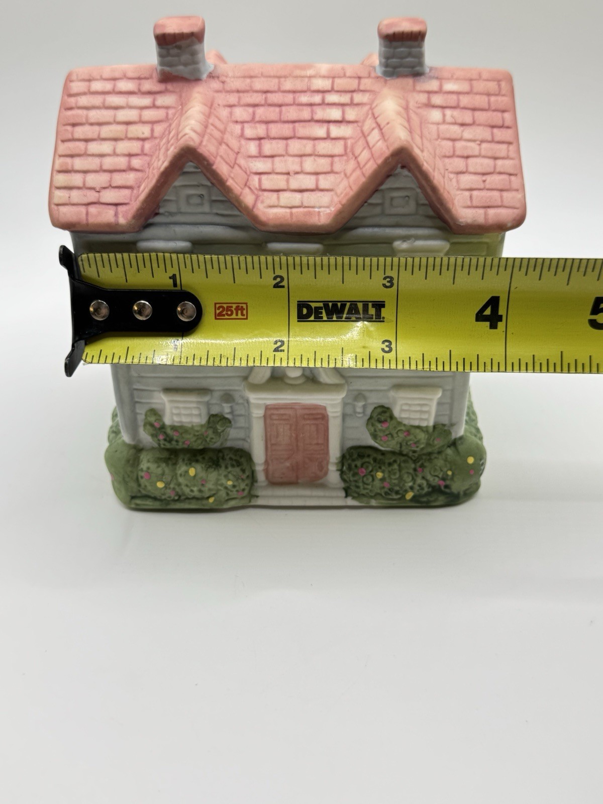 Vintage Ceramic Cottage House Figurine Cottagecore Shelf Decor Pink Roof