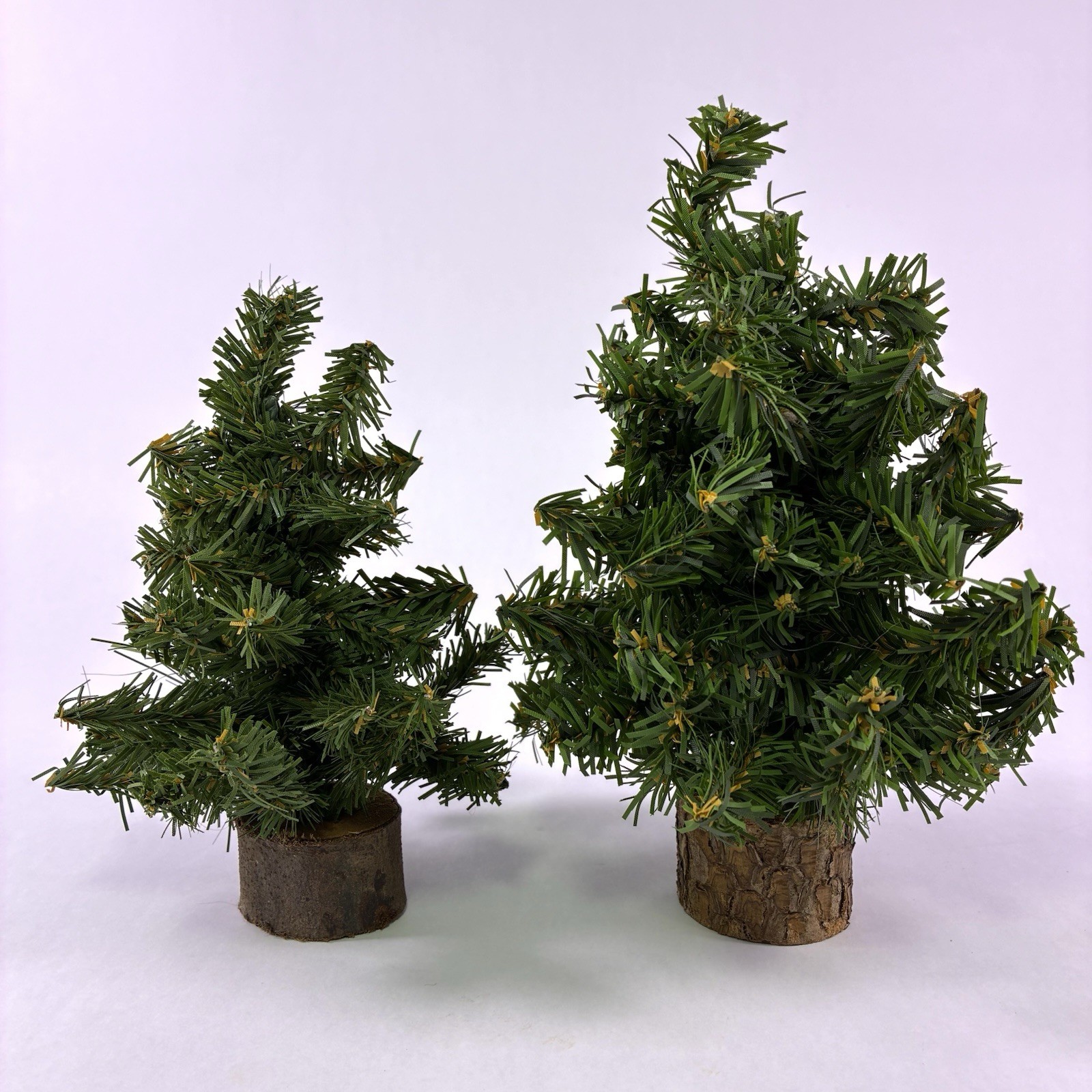 Lot of 2 Miniature Christmas Tree Wood Base Village Accessory Scenery