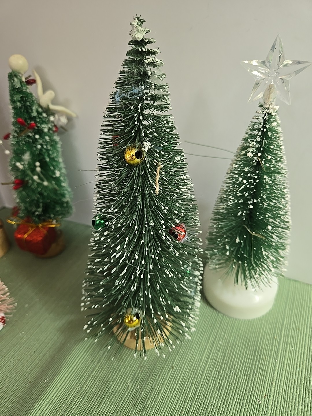 Mixed Lot 11 Christmas Village Snowy Pine Bottle Brush Bristle Trees Pink Green