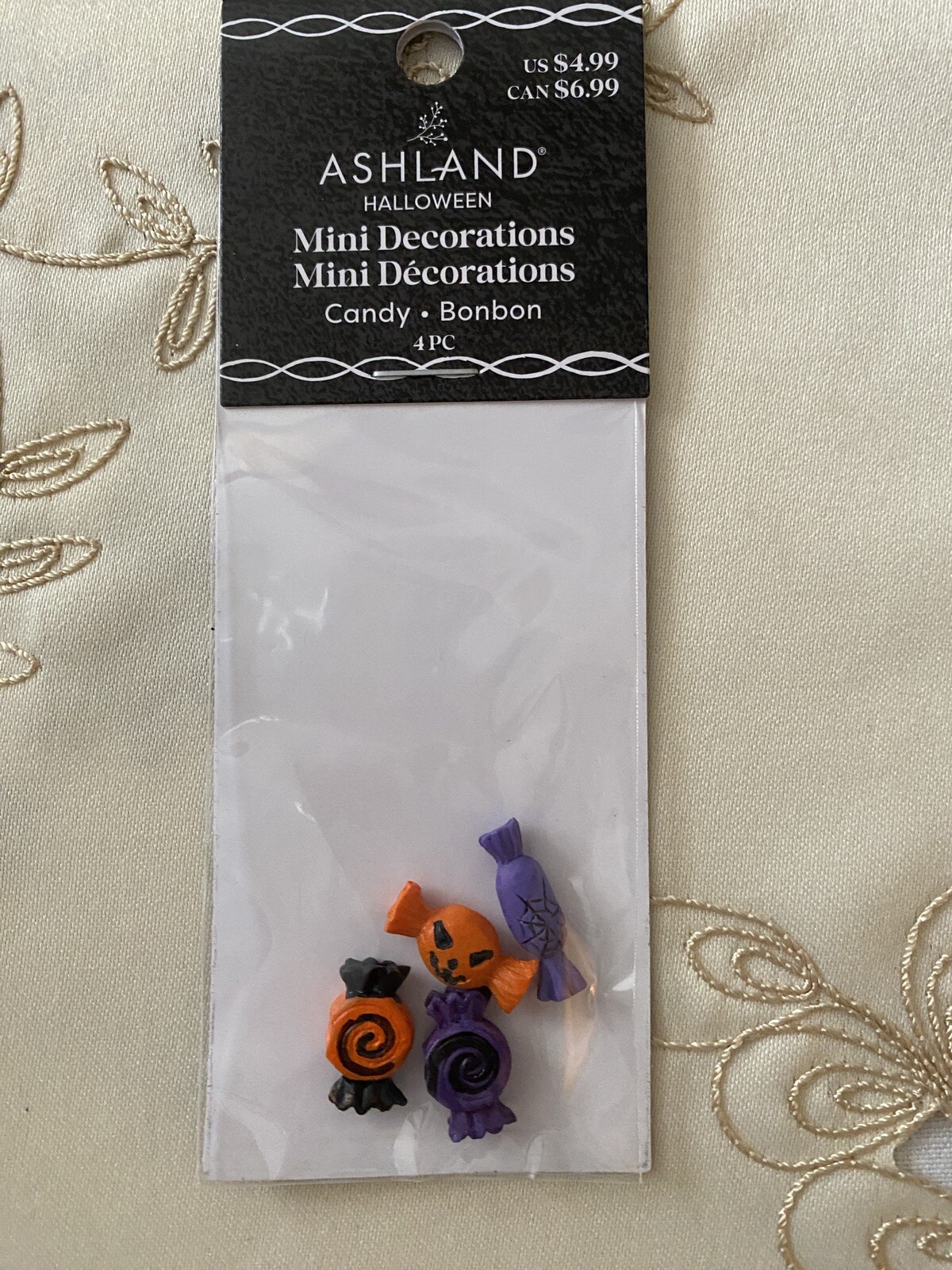 ASHLAND HALLOWEEN MINIATURES HALLOWEEN CANDY ~ NEW SET OF 4 IN PKG PURPLE ORANGE