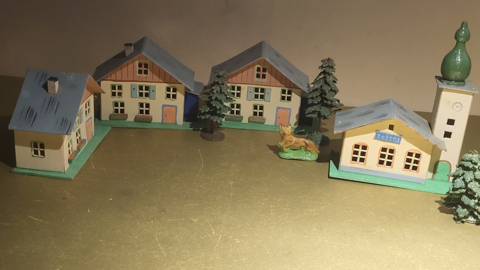 Antique German Putz Bavarian Alpine Christmas Village Cardboard Set w Acces.