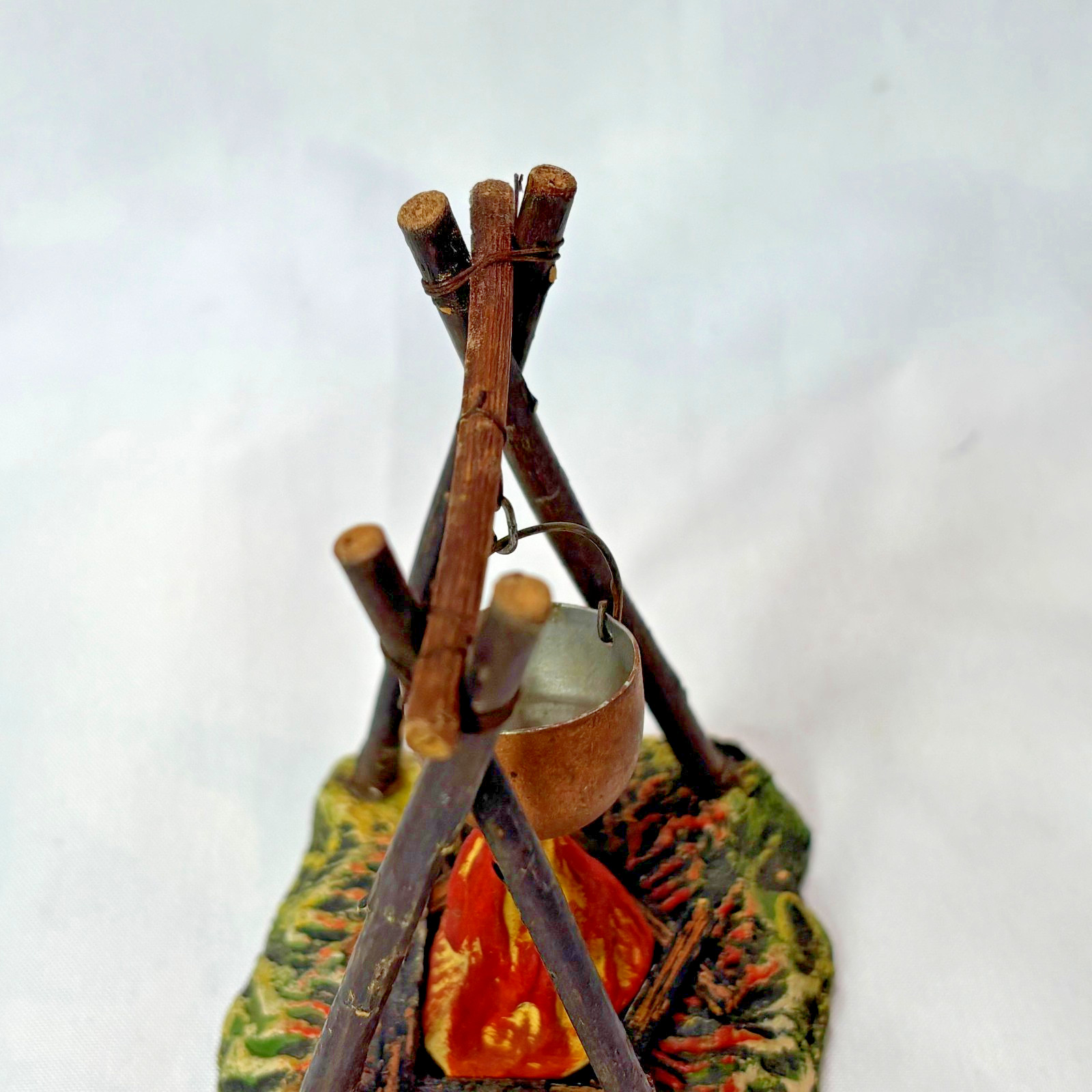 Vtg Putz Campfire Toy Figurine Composite Wood & Metal Made In Germany