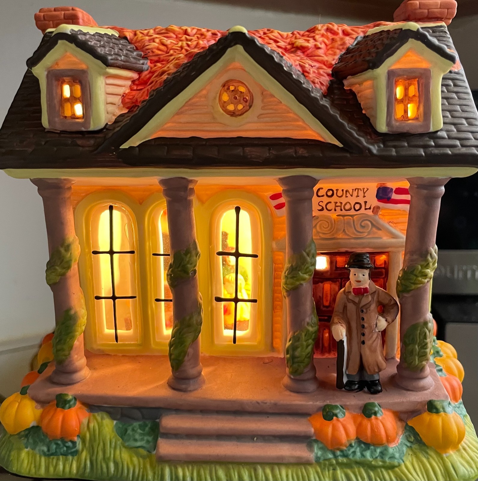 Autumn Accents County School Lighted Porcelain School House