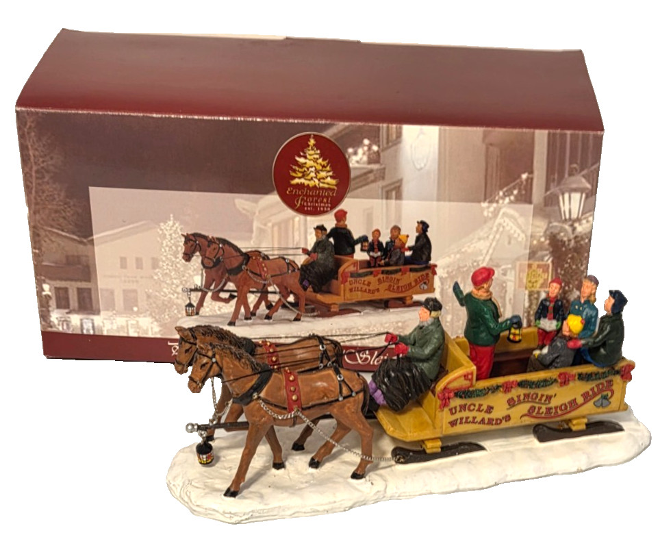 2002 Vintage Lemax Singin’ Sleigh Ride Figurine Enchanted Forest Poly-Resin