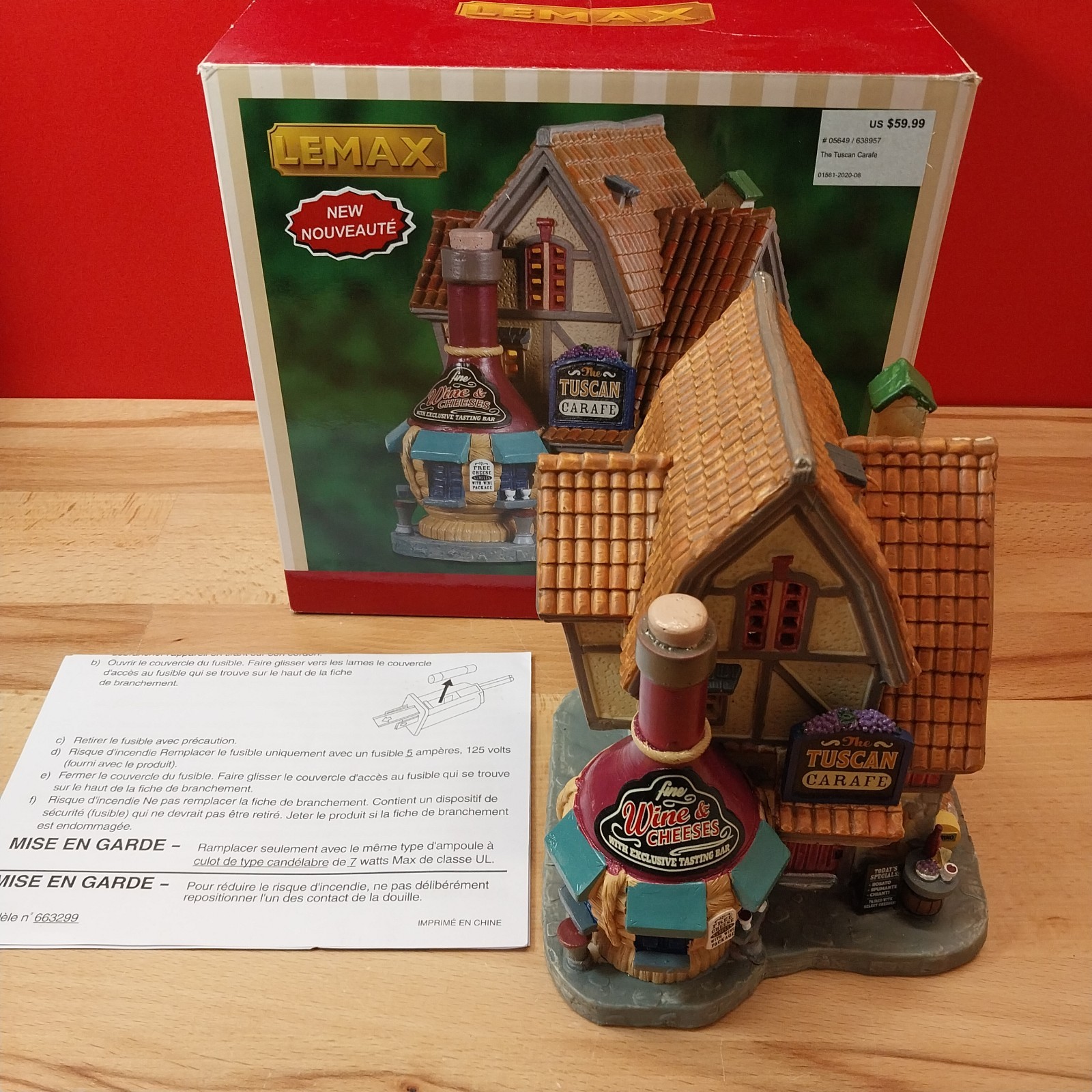 Lemax ‘Tuscan Carafe’ #05649 – Caddington Lighted Village Wine/Cheese bar W/ Box