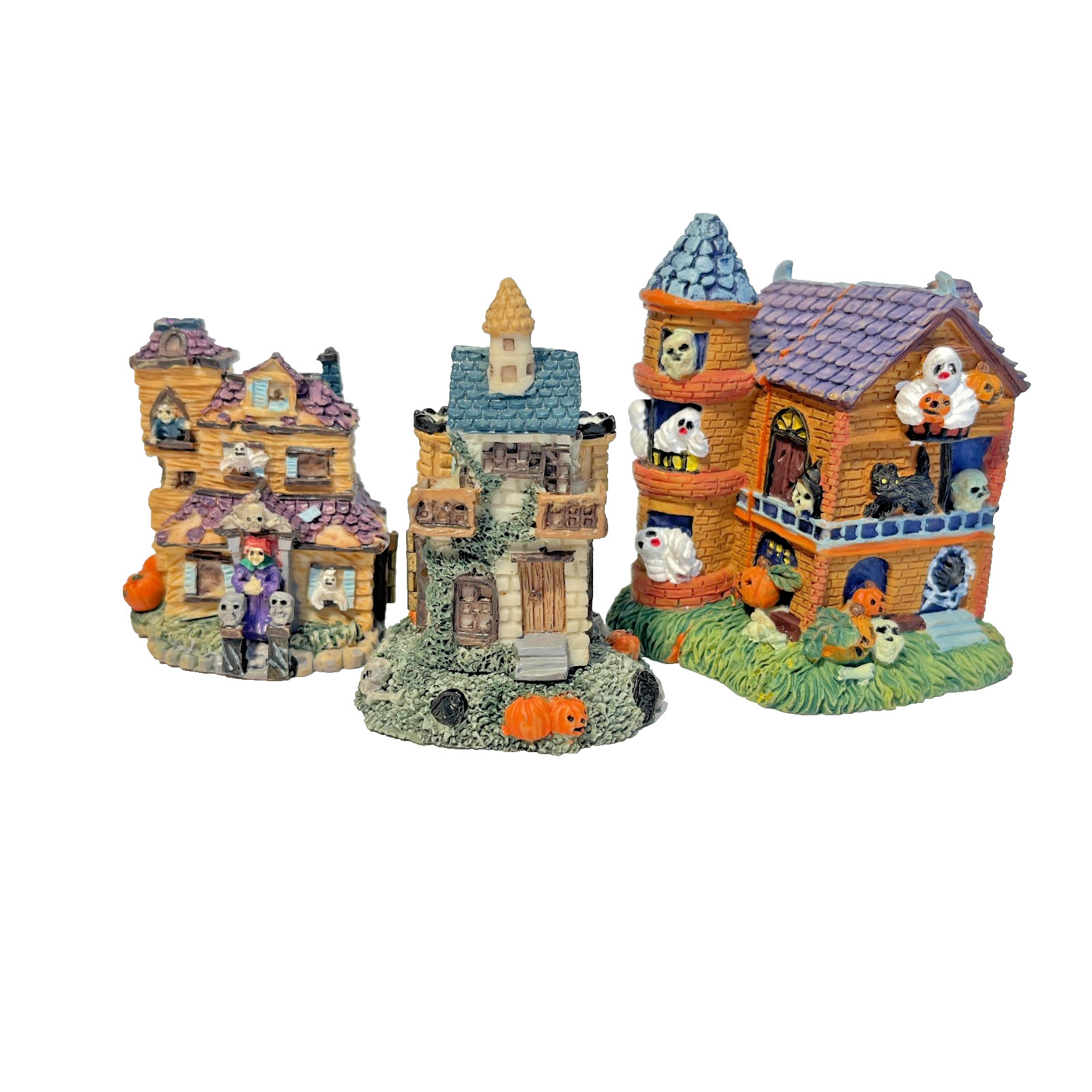 Vintage Halloween Miniature Houses (3) Open To Interior Spooky Scenes, HTF