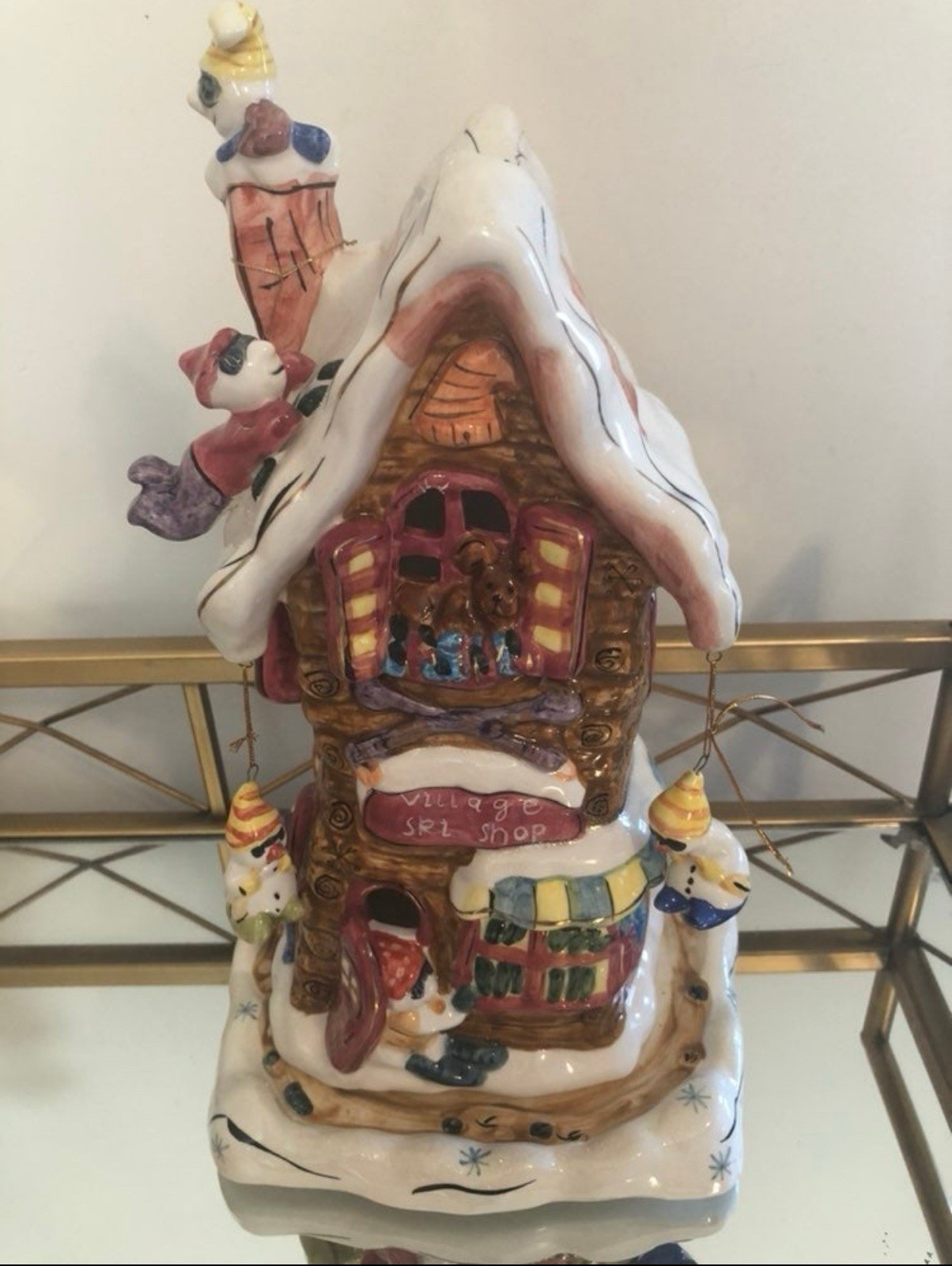 Vintage 2001 Whimsical Christmas in Cobblestone Village Ski Shop Luminary