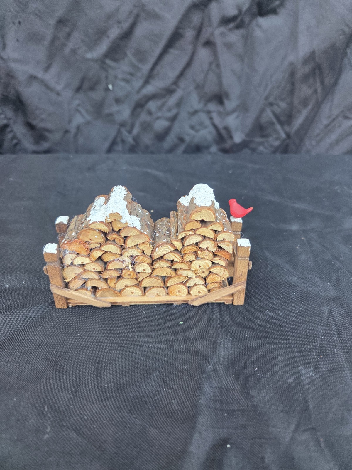Department 56 Village Log Pile Firewood Stack Red Cardinal Dept Accessory 52665
