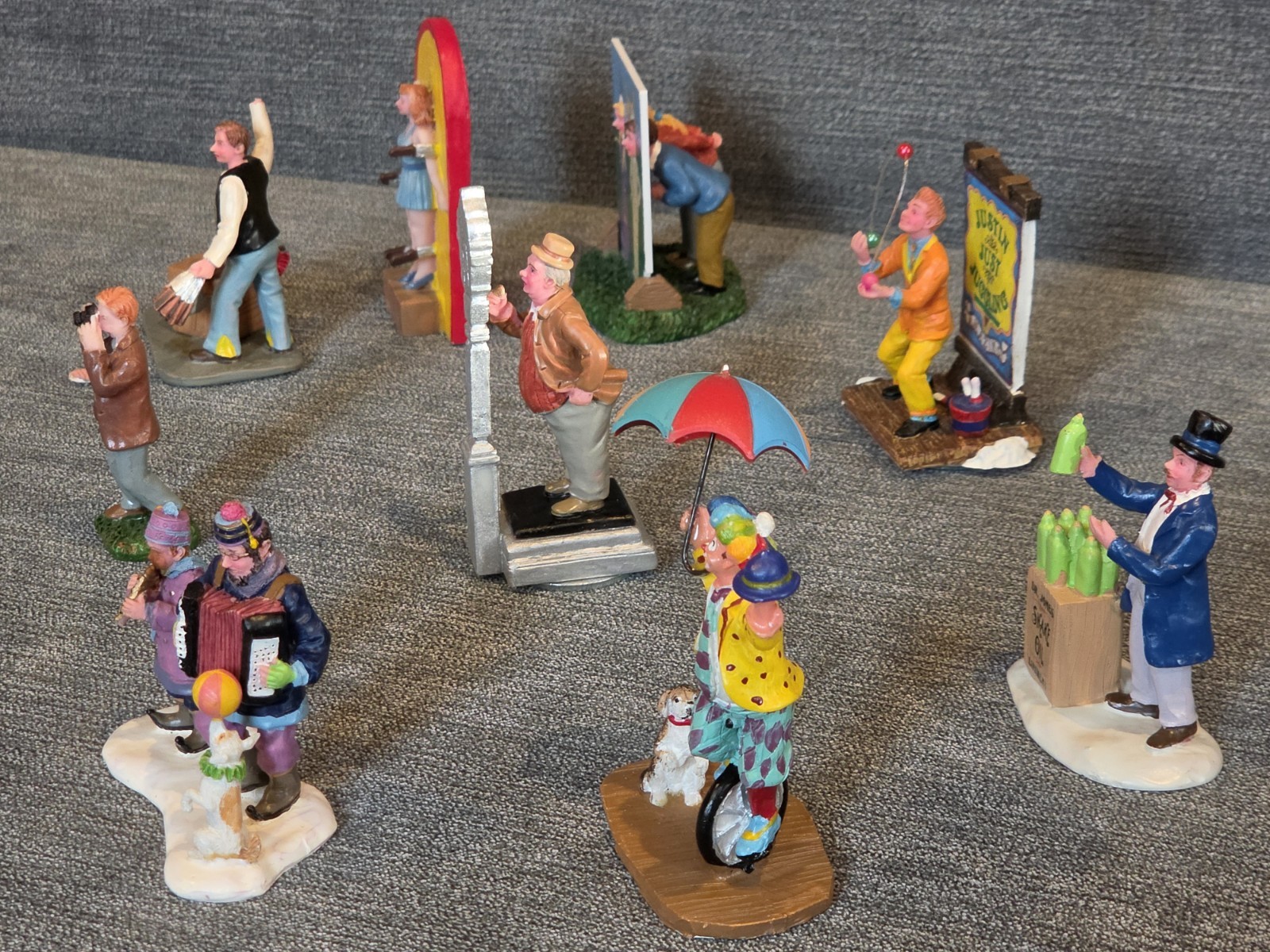 Lemax Carnival Amusements Unicycle Clown Musicians Carnival Circus Village 9 Lot