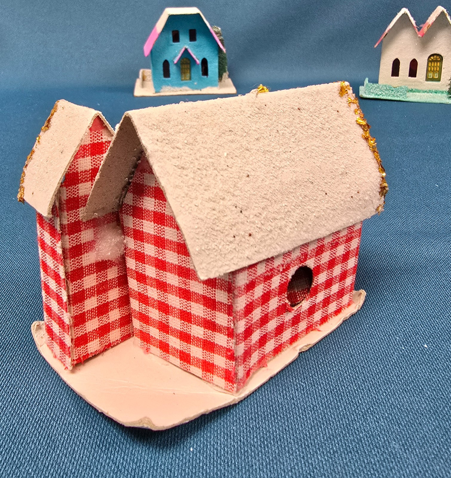 Vintage lot of 6 Putz Mica Christmas Houses Cardboard Made in Japan & Taiwan