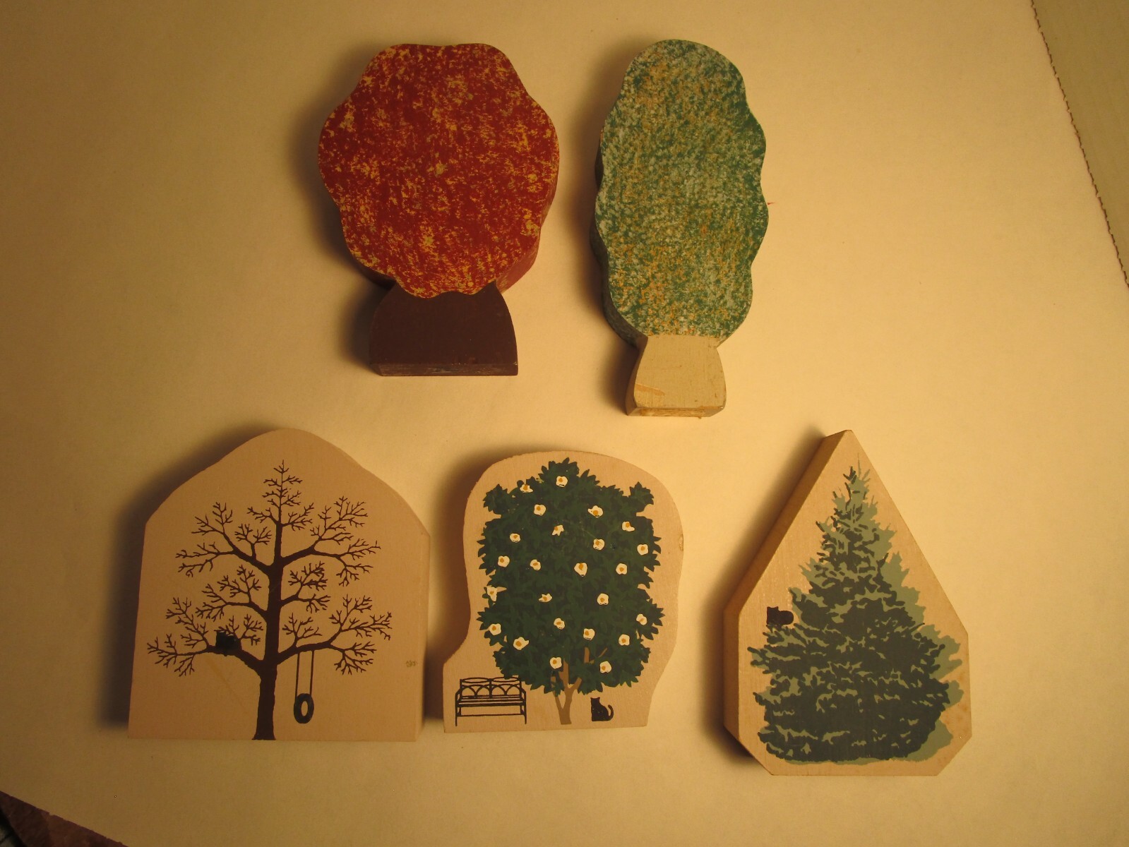 Cat’s Meow 5 Piece set – Vintage Seasons VILLAGE TREES hand painted wood $6Ship