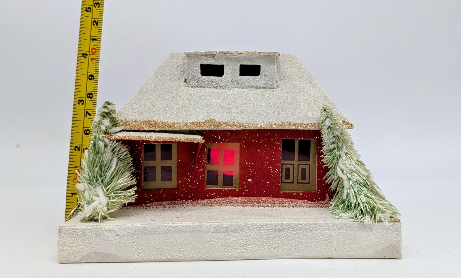 Vintage Medium Christmas Putz Village House Japan Mica Red Gold