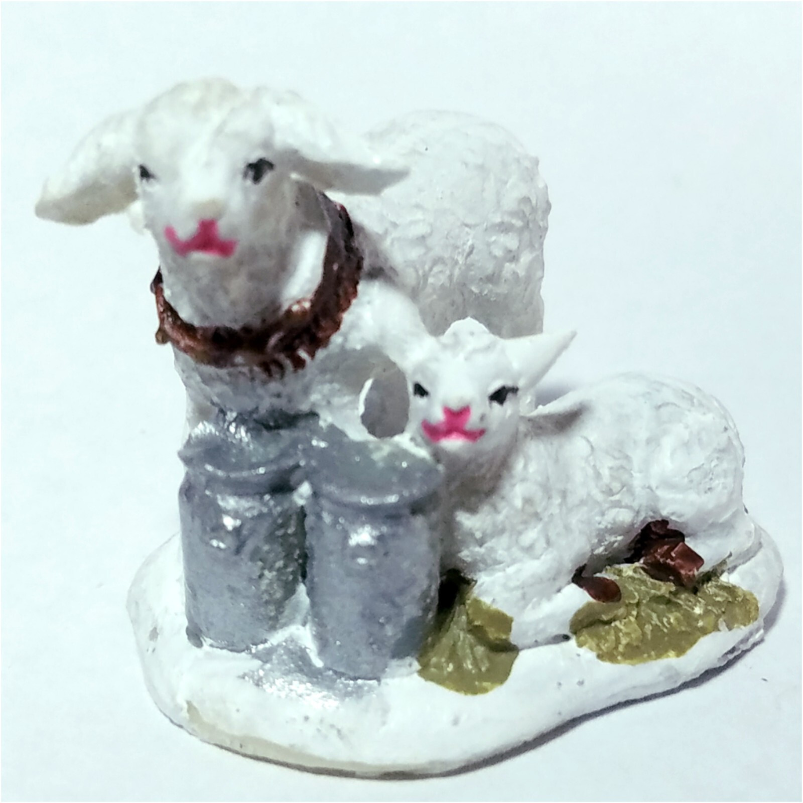 Feeding Lambs Milk Barrels Holidays Seasons Country Farm Scene Village Accessory