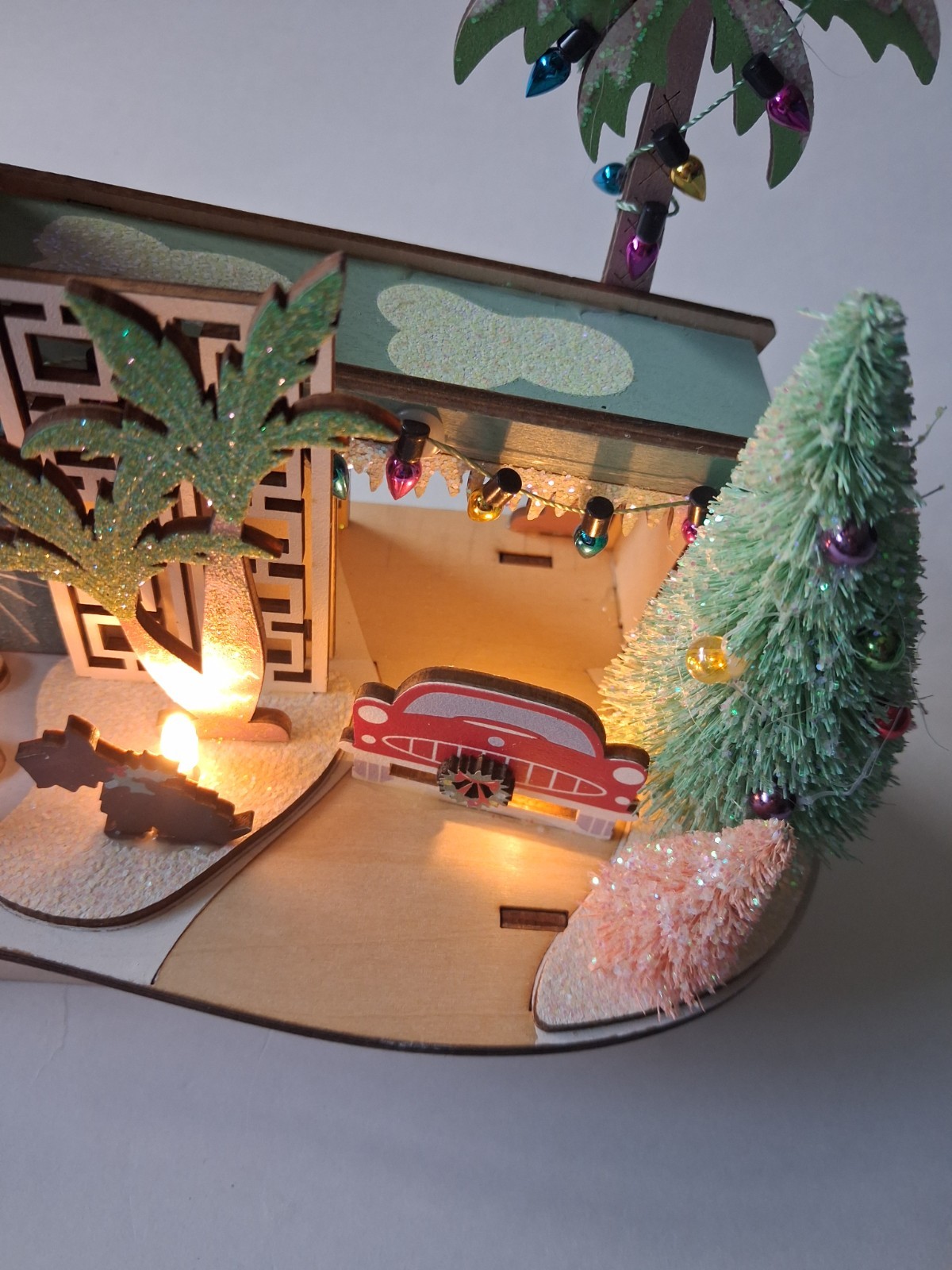 World Market Laser Cut Wood Mid Century Modern House LED Light Up Scottie…