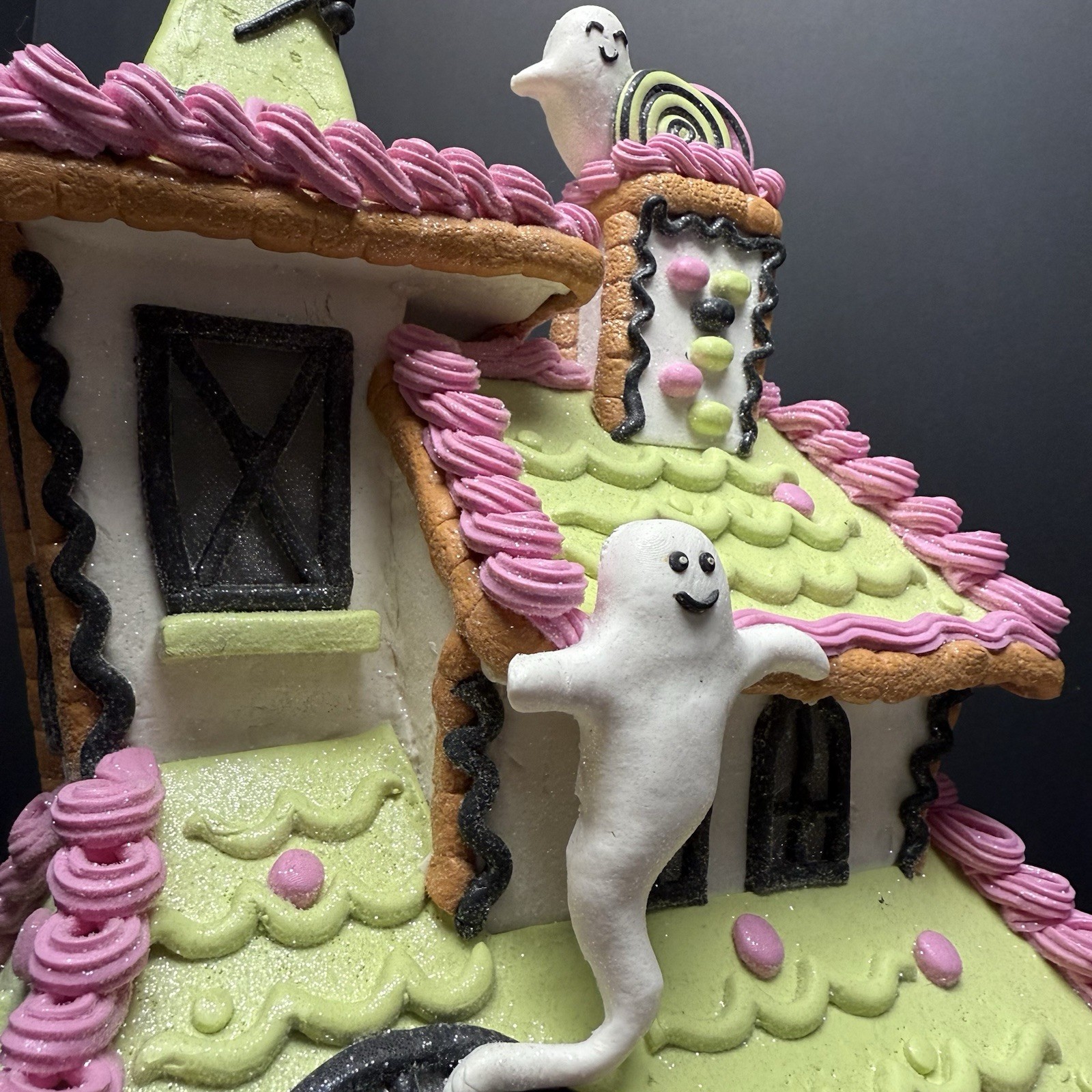 Halloween 16in Light Up Witch Gingerbread House LED Ghost Black Cat NEW