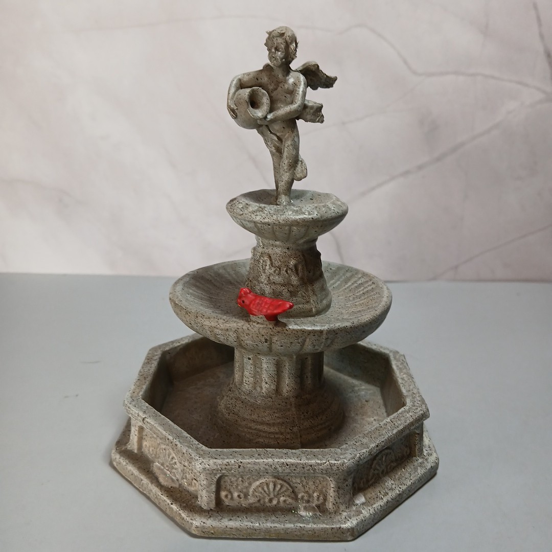 Village Bird in Birdbath Miniature Accessory Cardinal Bird And Cherub Angel