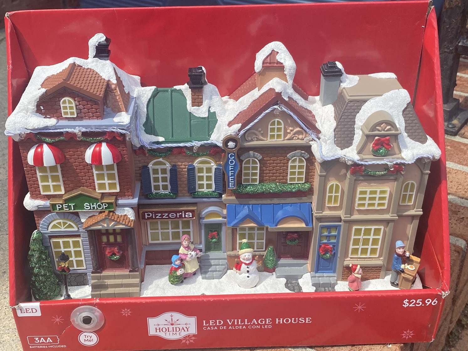 Holiday Time LED Christmas Village Pet Shop Pizzeria Coffee In Box 13”x9.5”x5”